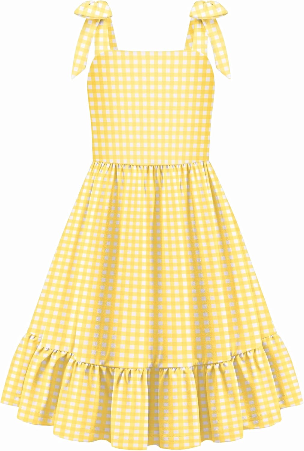 Arshiner Girls Summer Dress Bowknot Strap Casual Sleeveless Tiered Sundress with Pockets 6-14 Years