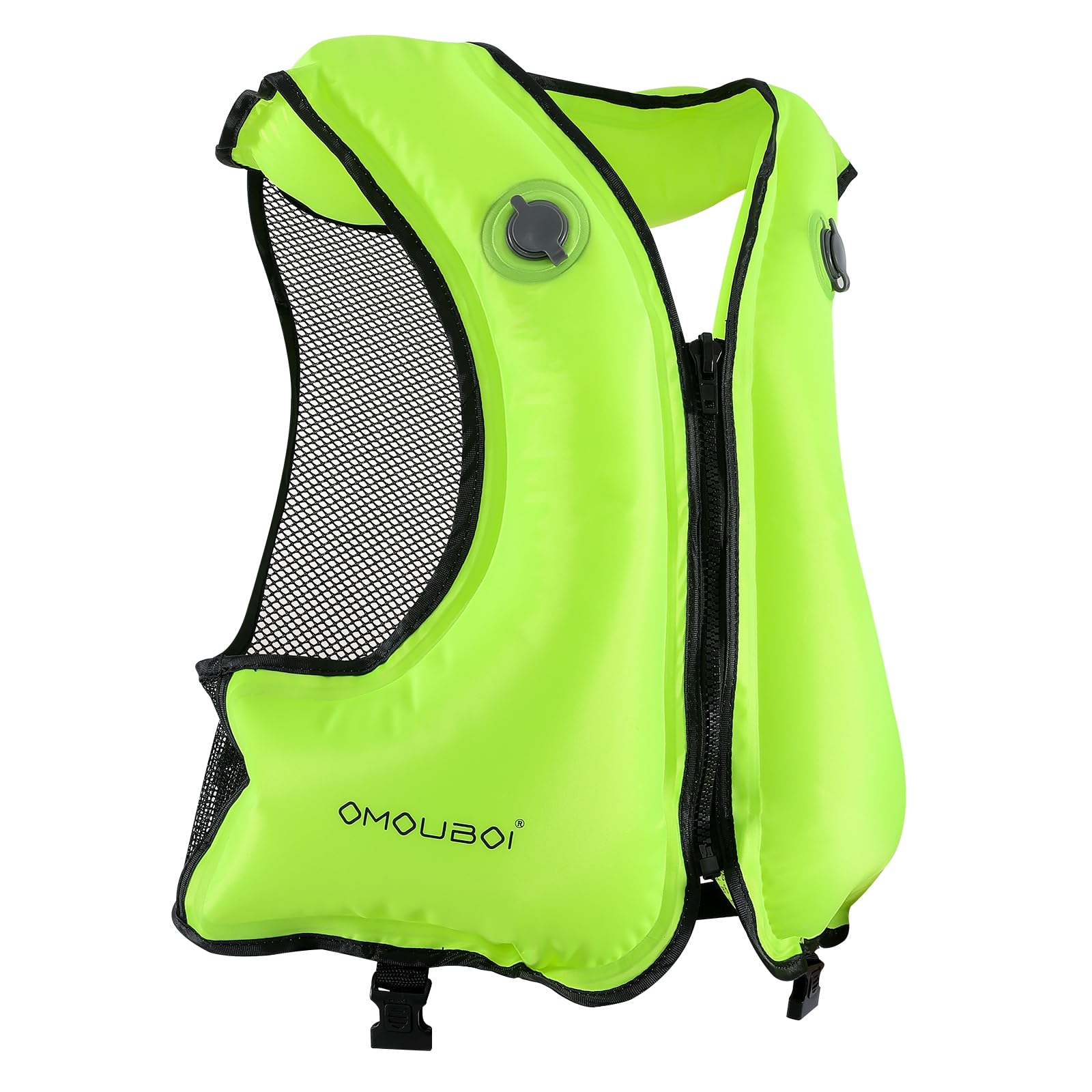 FORWEWAY Dual-Chamber Inflatable Buoyancy Jacket Adjustable Flotation Aid for Adults High Visibility Design for Swimming Fishing Water Activities (Green)