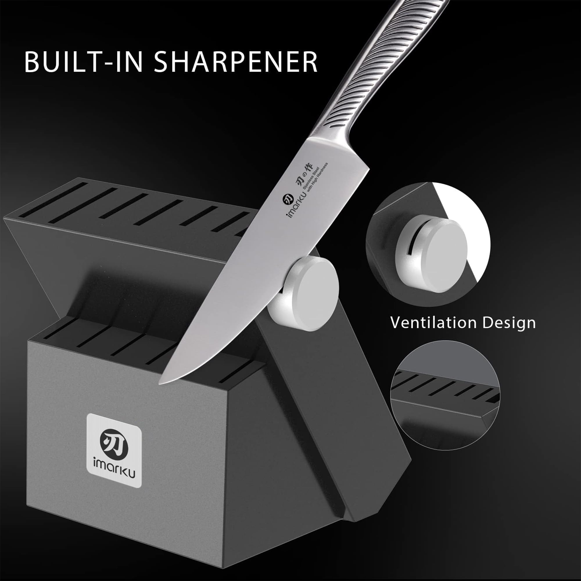 imarku Couteau Cuisine Professionnel, Set de 14 Couteaux de Cuisine en Acier Inoxydable, Bloc à Couteaux avec Aiguisoir, Poignée Ergonomique, Cadeau Fête des Pères