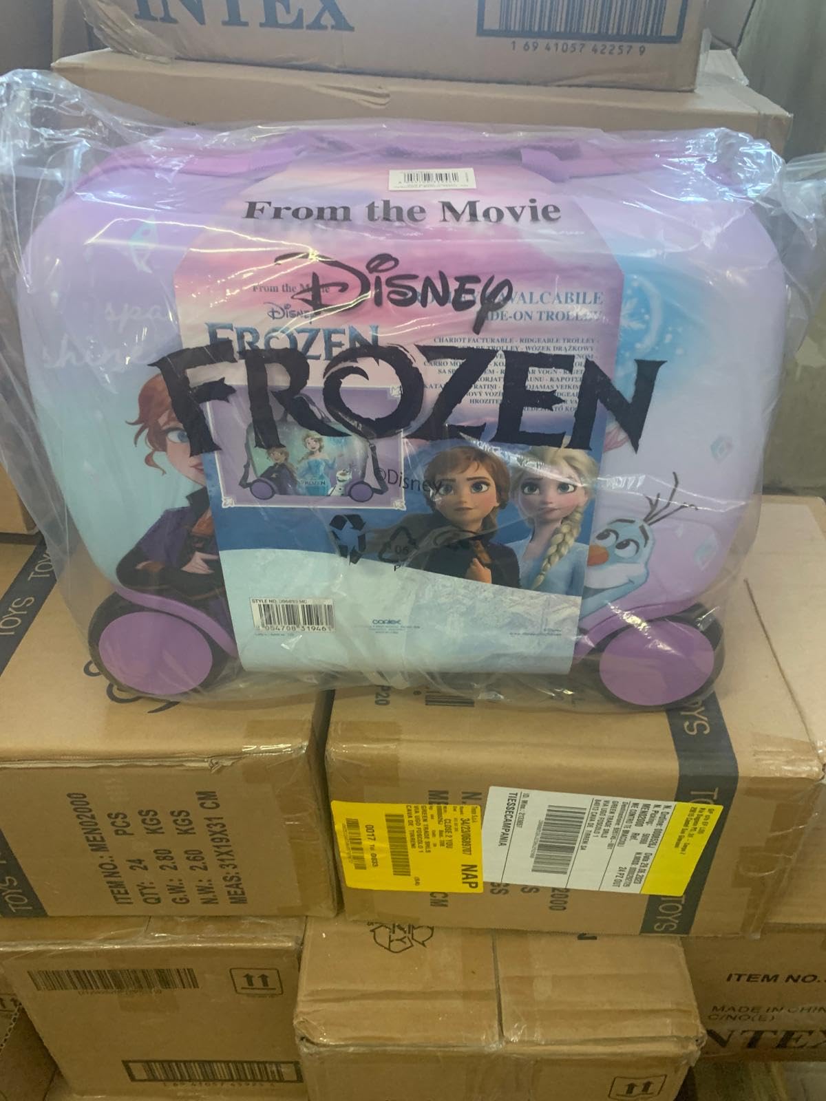 Trolley Cavalcabile Frozen, Valigia da Viaggio per Bambini Rigida in ABS, Cavalcabile Trainabile con Tracolla 23L 45 x 22 x 34 cm, Multicolore