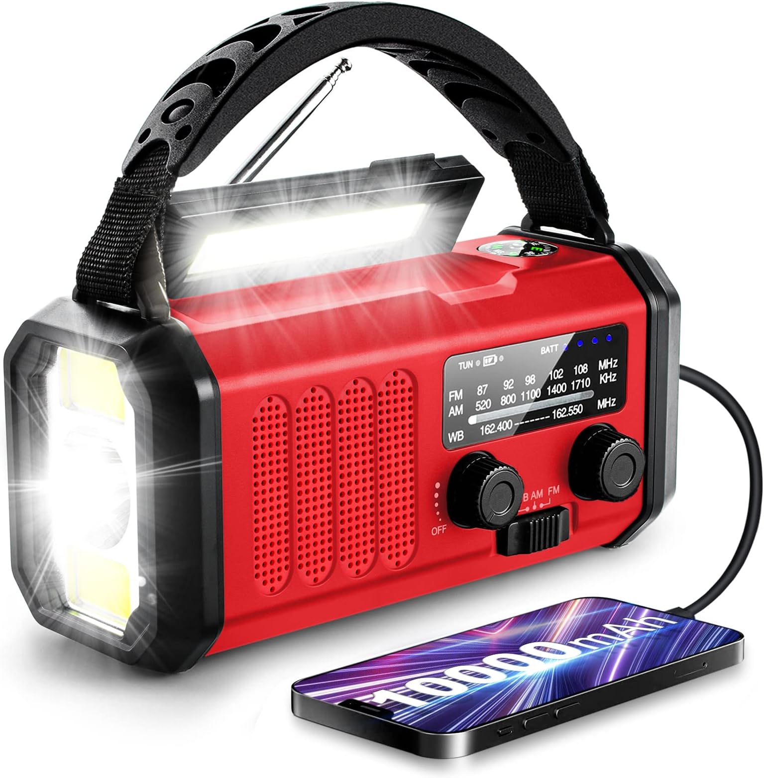 Amazon.com: Emergency Dynamo Radio, 10000mAh Solar Powered NOAA/AM/FM ...