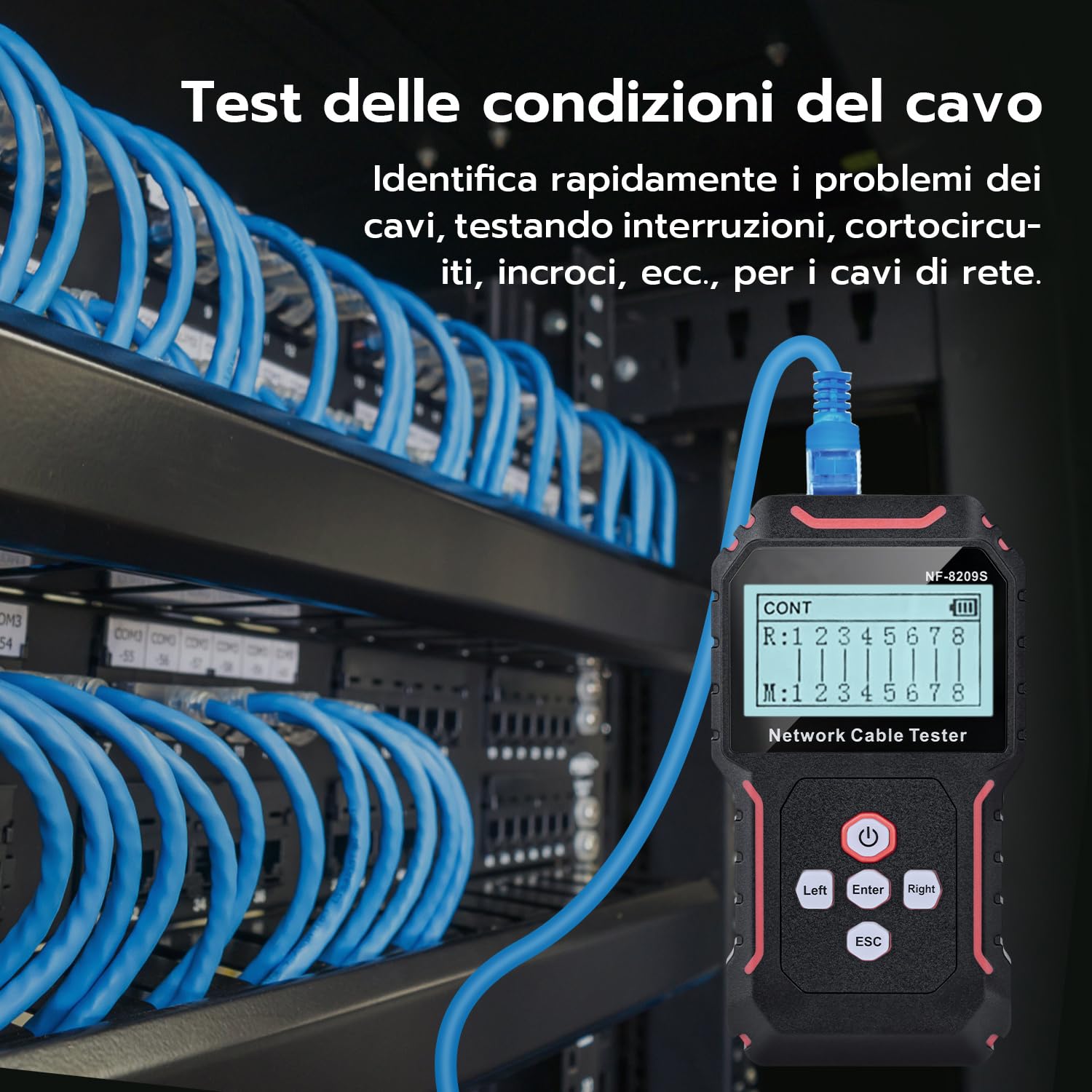 Mcbazel Tester per Cavi di Rete con PoE e NCV, Misurazione della Lunghezza del Cavo, Porta Flash, Rilevatore di Line