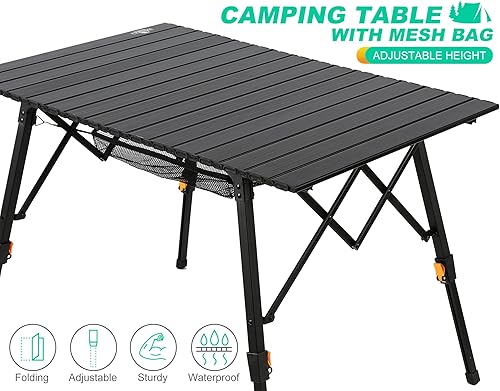 Miniatura 4 de SKIKEN Mesa plegable de metal para parrilla, mesa enrollable, mesa de picnic de aluminio para acampar al aire libre, mesa de campamento portátil con