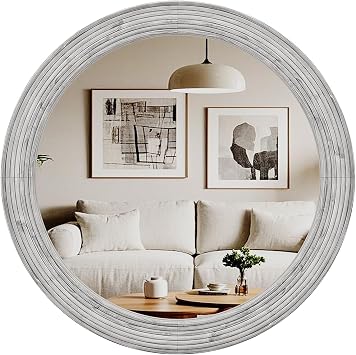 ULIKE Round Bathroom Mirror, 24x24 Inch Wood Frame, White