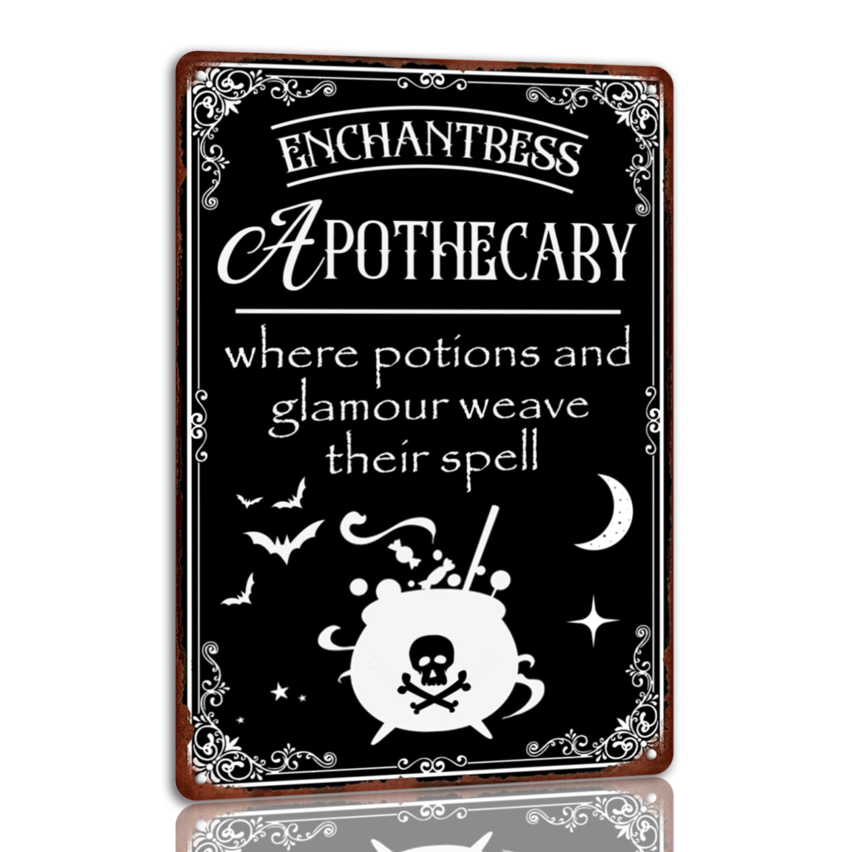 SMAZDFXX Enchantress Apothecary Tin Sign Halloween Metal Signs Autumn Witch Ghost Pumpkin Wall Decor Sign For Home Kitchen Cafe 5.5"x8"