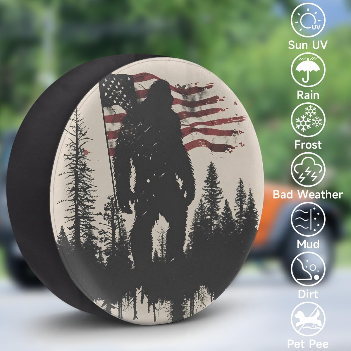 Flag Bigfoot Spare Tire Cover Dust-Proof Wheel Protector for Cars,14" | Flag Bigfoot American Waterproof Wheel Covers Universal Wheel Tire Protectors for Cars Travel Trailer RV Truck SUV Camper