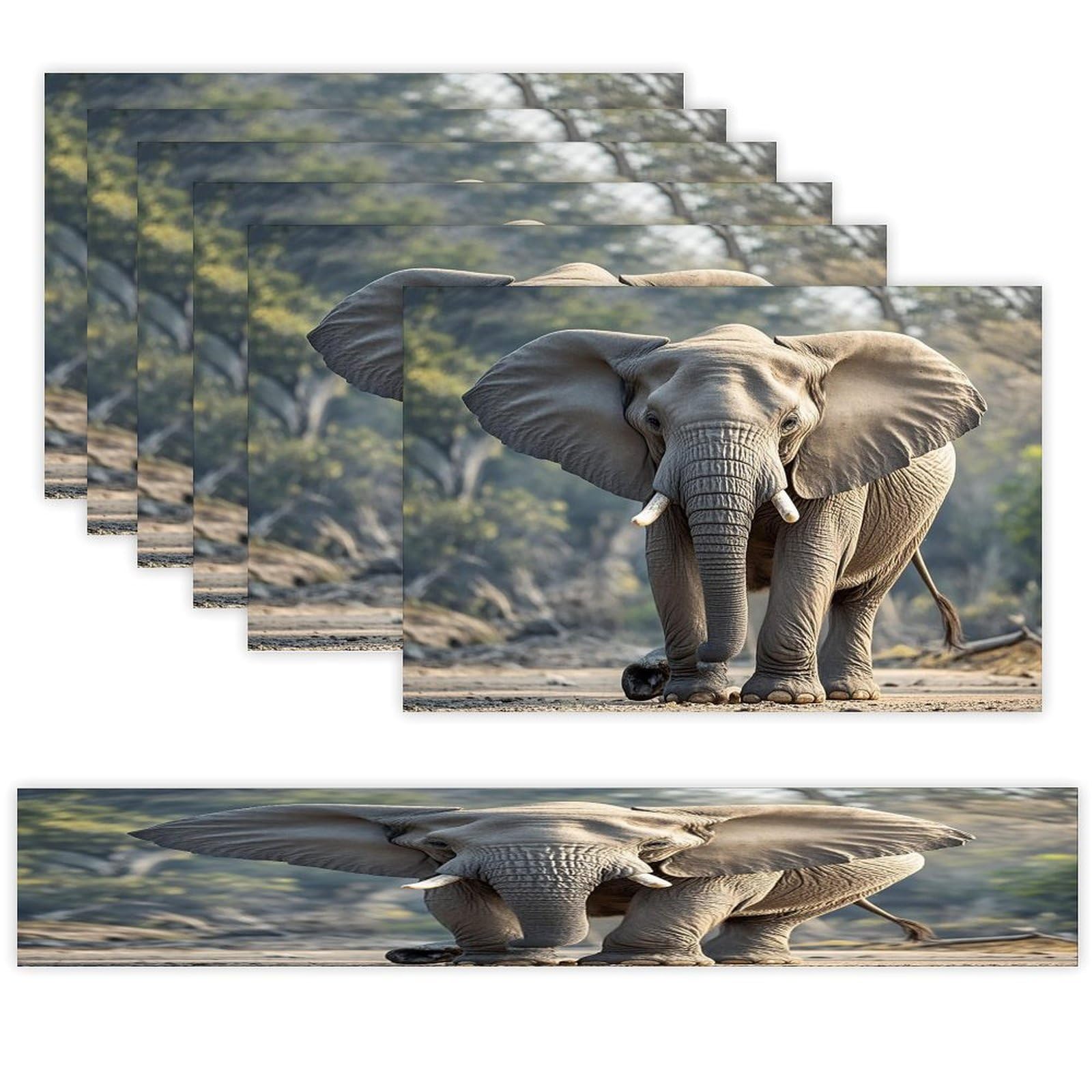 Elephant Table Runner and Placemats Set of 6 Heat Resistant Table Runner Place Mats Modern Cloth Table Mat Washable Linen Placemat Festive Reusable Set
