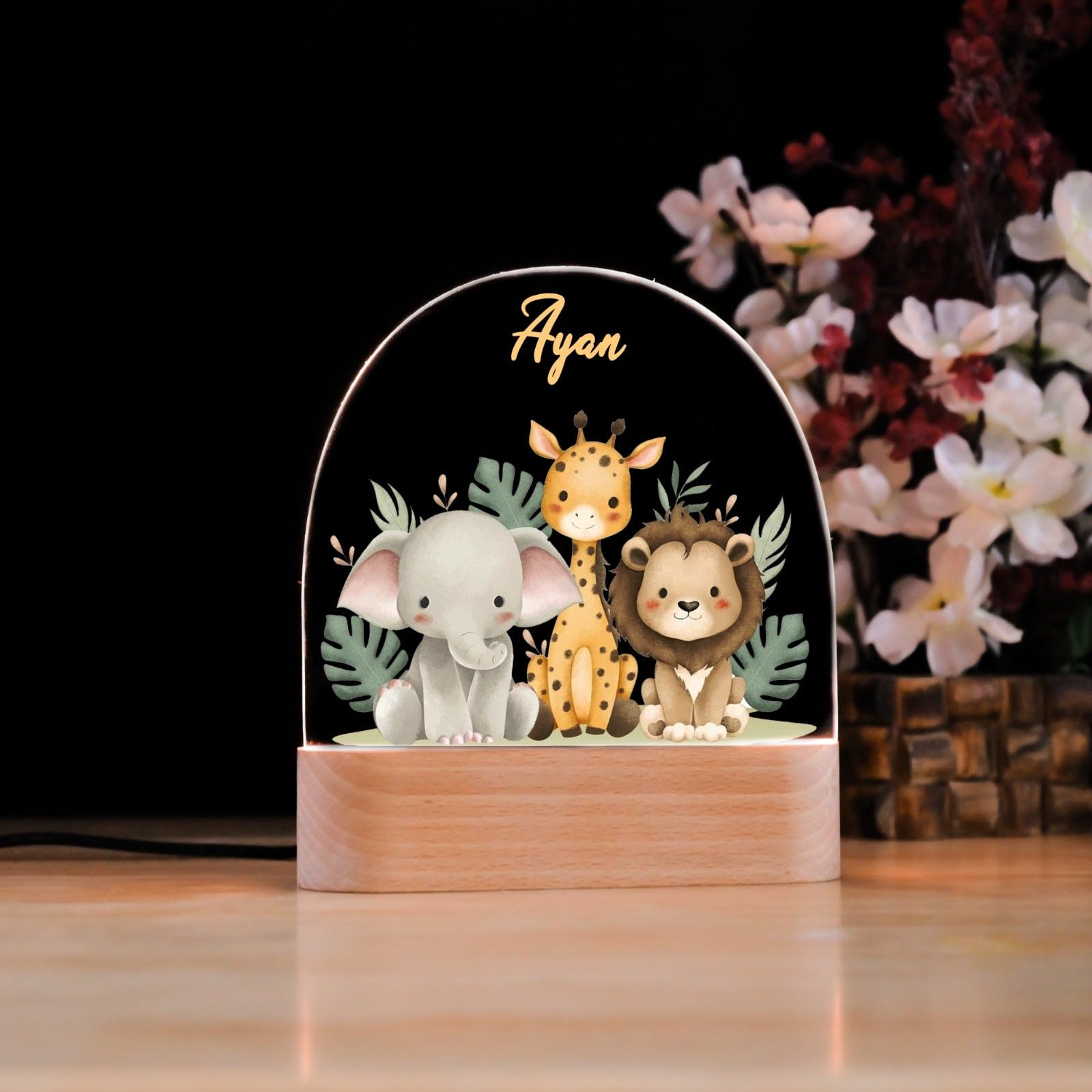 ChitraChaya Personalised Jungle Night Lamp for Kids - Multicolor Wooden LED Night Light, 8x6 Inches-image-39