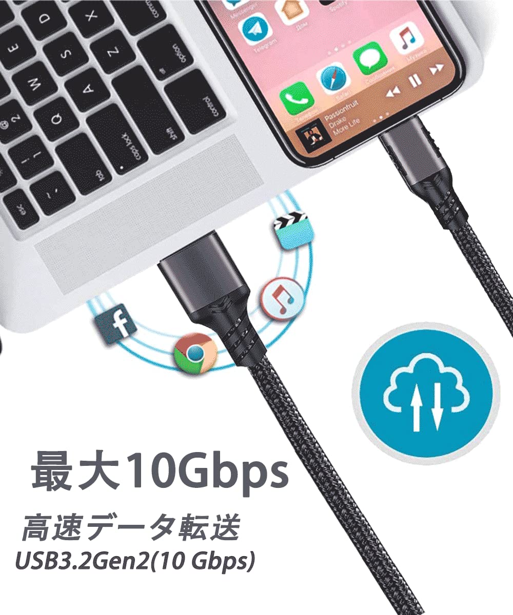 Amazon.co.jp: USB Type C ケーブル 10Gbpsデータ転送 60W 20V/3A急速