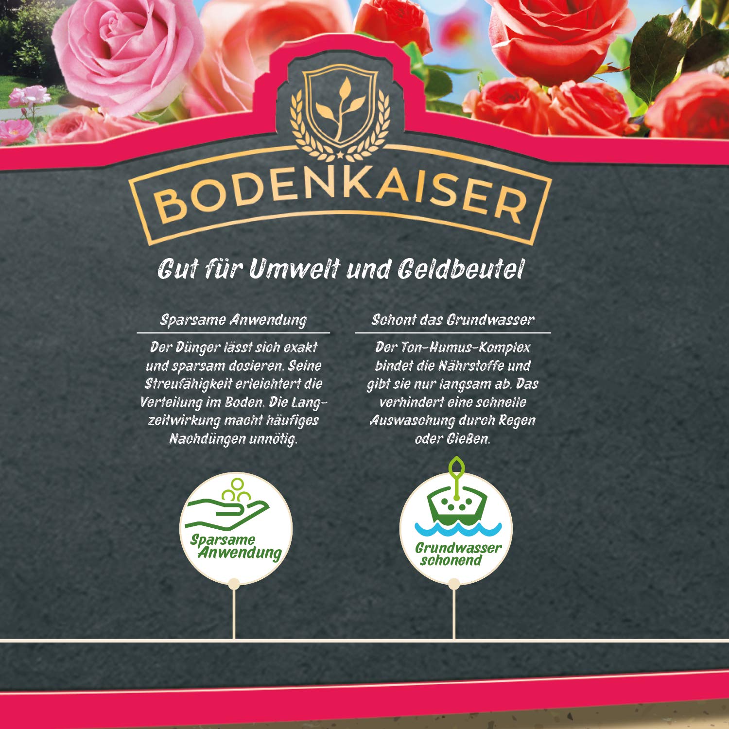 Rosendünger als Granulat, organisch-mineralischer Spezialdünger für Rosen mit Langzeit-Wirkung, 2,5 kg im praktischen Eimer, Dünger Granulat für gesunde Pflanzen