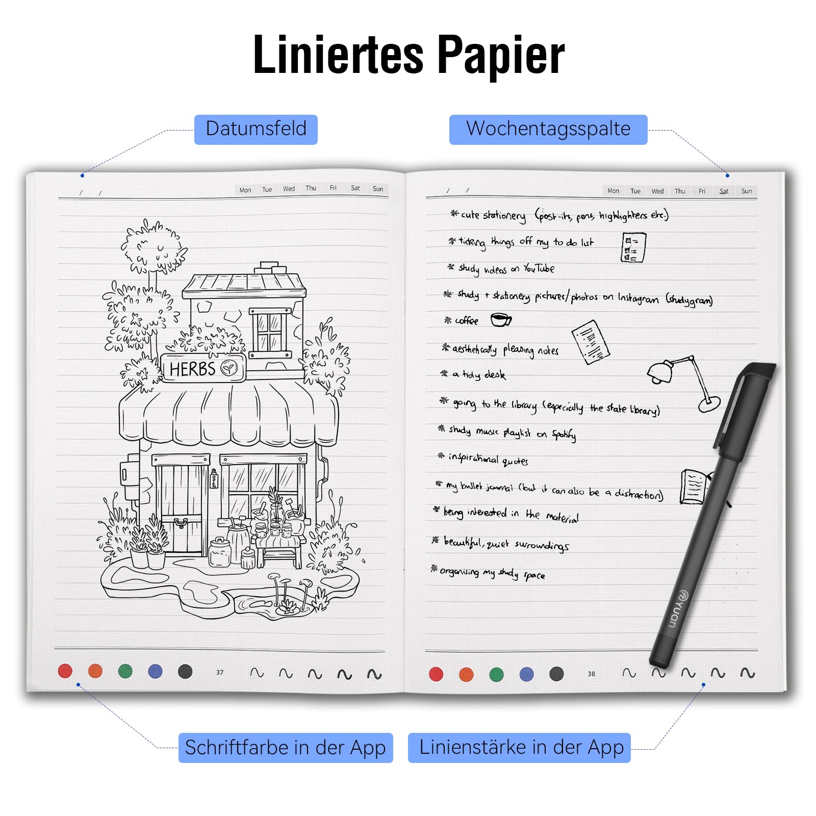 Yuan Digitales Notizbuch mit Pen, Smart Writing Set Bluetooth-Notizbuch | Echtzeit-Sync Digitalisierung auf phone/Tablet, Notizblock Intelligentes Schreiben für Schüler, Skizzieren, Notizen machen