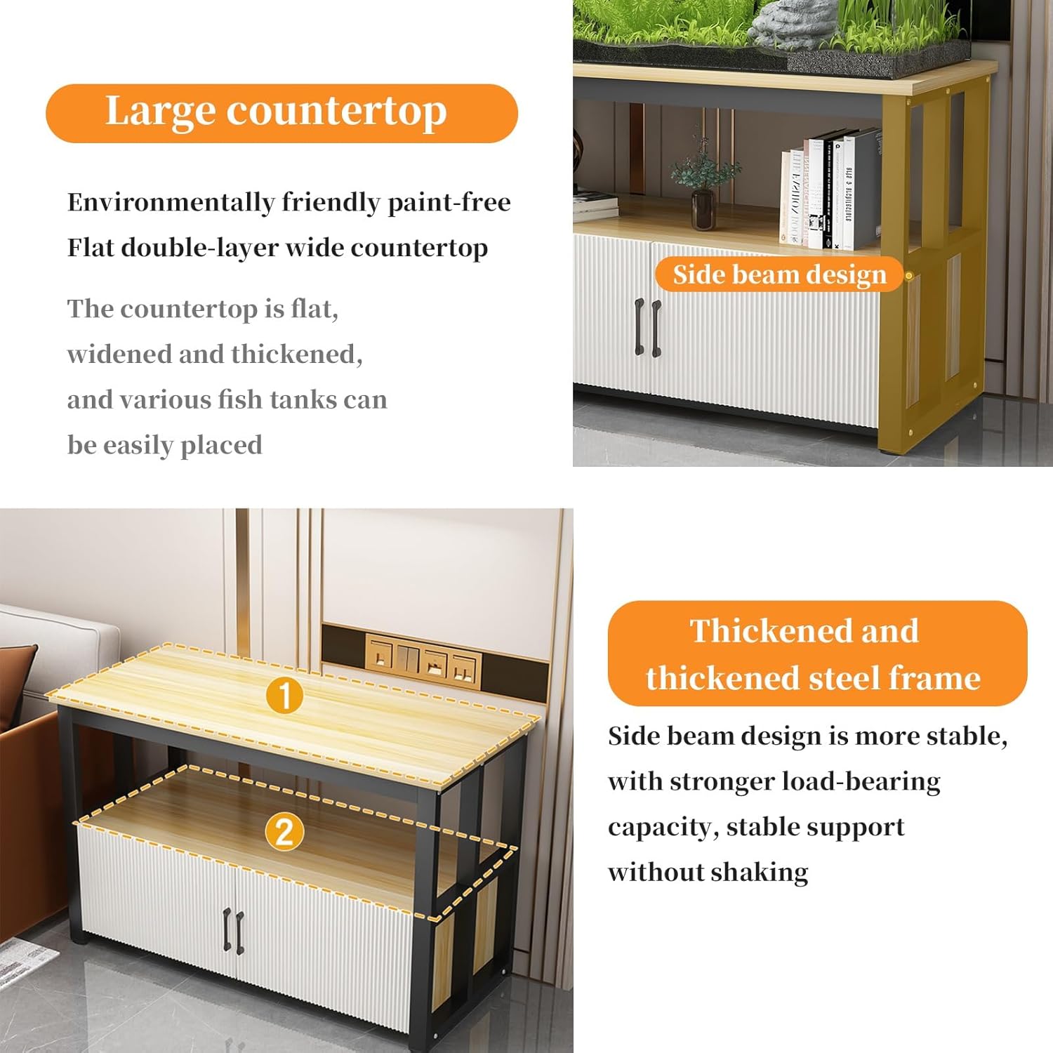 Space-Saving Fish Tank Rack with Storage Cabinet - 2-Tier Aquarium Stand, 40-120cm, Heavy Load Capacity, Doors & Shelves, Ideal for Living Room & Restaurant (Black & Gray, 60cm)