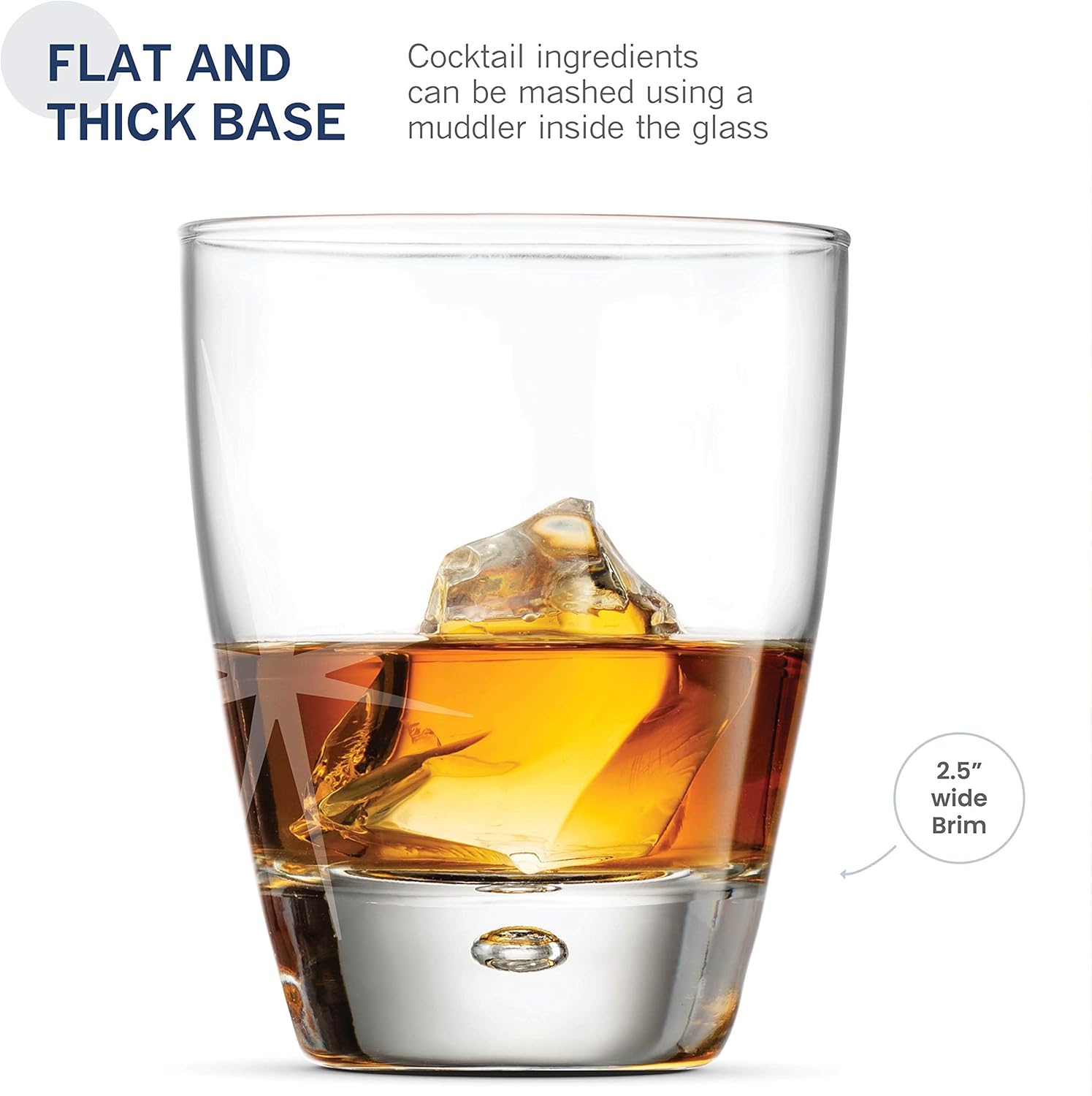 Bormioli Rocco Luna DOF Drinking Glasses, Set of 4-11.75 oz. Crystal Clear Tumblers with Smooth Rim & Floating Bubble Base - Ideal for Whiskey, Negroni & Cocktails on the Rocks - Italian Glassware