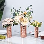 MyGift Modern Hammered Copper Tone Metal Tall Cylinder Flower Vases, Decorative Centerpiece, Set of 3 (Large, Medium, Small Sizes)