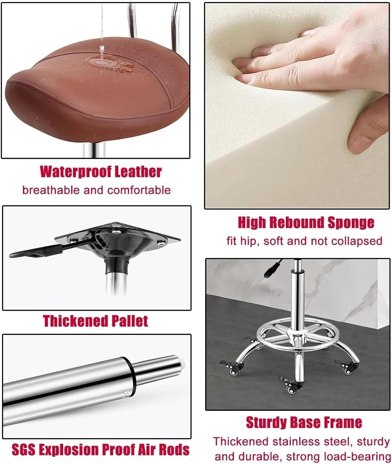 Ergonomic Swivel Saddle Stool with Footrest - Adjustable Kitchen & Salon Chair for Office & Dental Clinics, Brown, Height 50-70cm Camel One Size