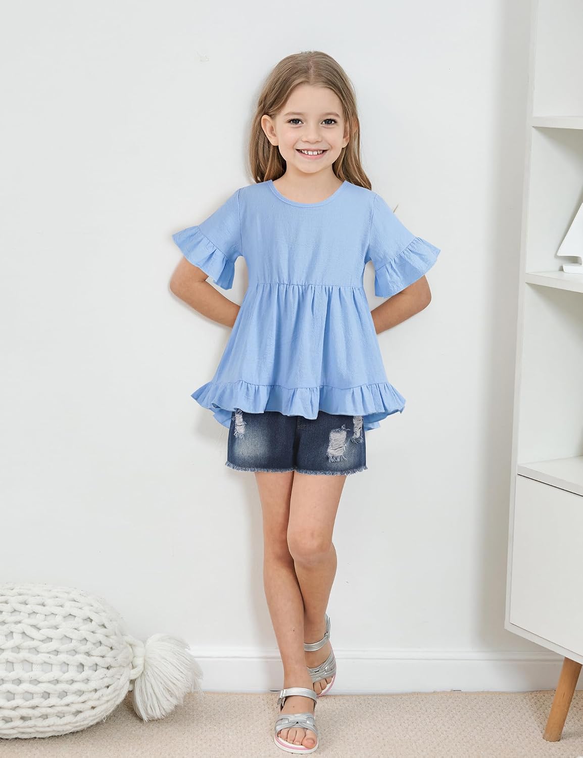 Girl Clothes Little Kids Short Sets Cotton Casual Coat Jeans 2 Pcs Pants Sets