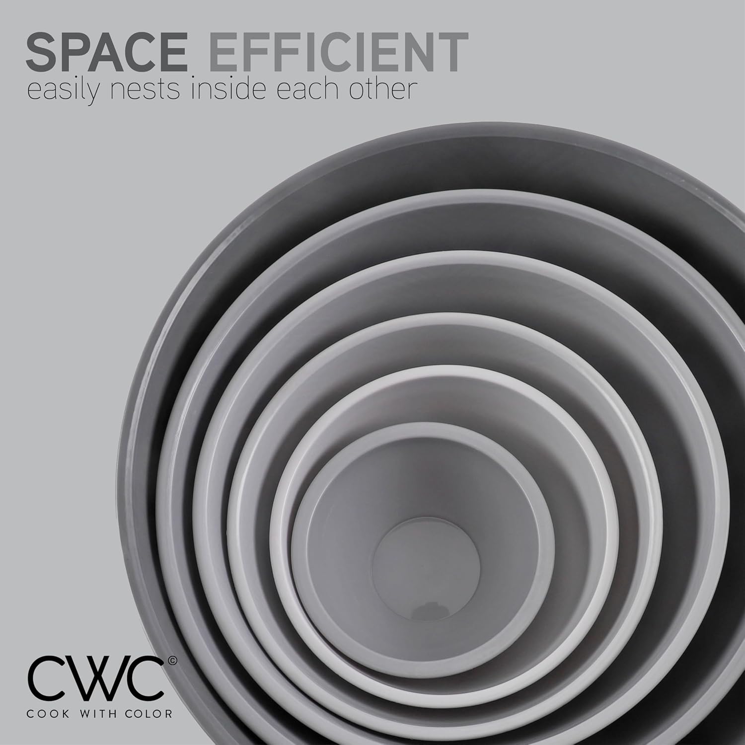 COOK WITH COLOR Mixing Bowls with Lids - 12 Piece Plastic Nesting Bowls Set includes 6 Prep Bowls and 6 Lids, Rhombus Design - Microwave Safe (Grey) - Image 8