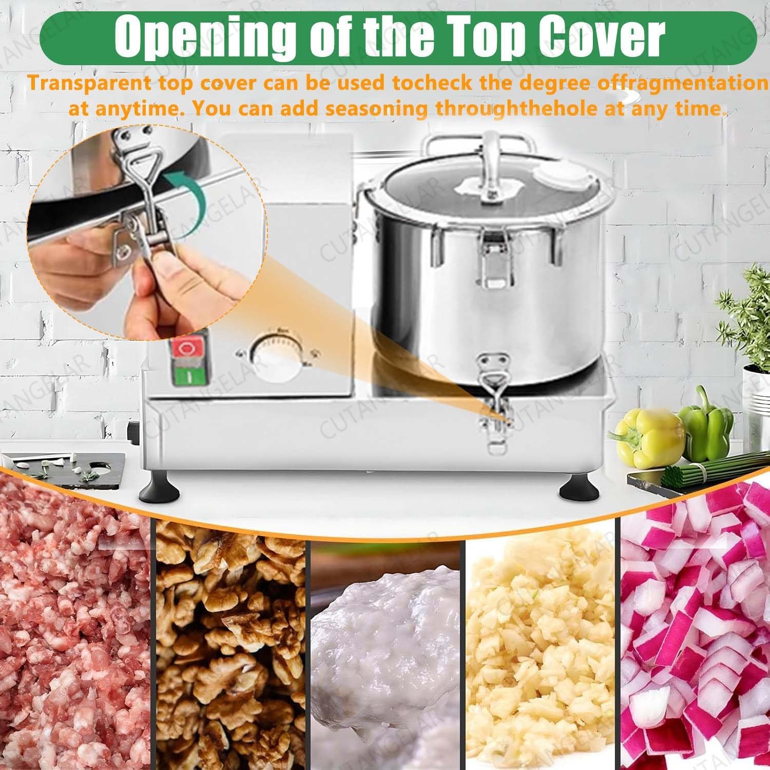 Picadora de Carne Comercial, Procesador Multifuncional. Características con 1800W de Potencia y Tapa de Seguridad Transparente. Maneja Varios Alimentos Incluyendo Cacahuetes y Granos(15L)