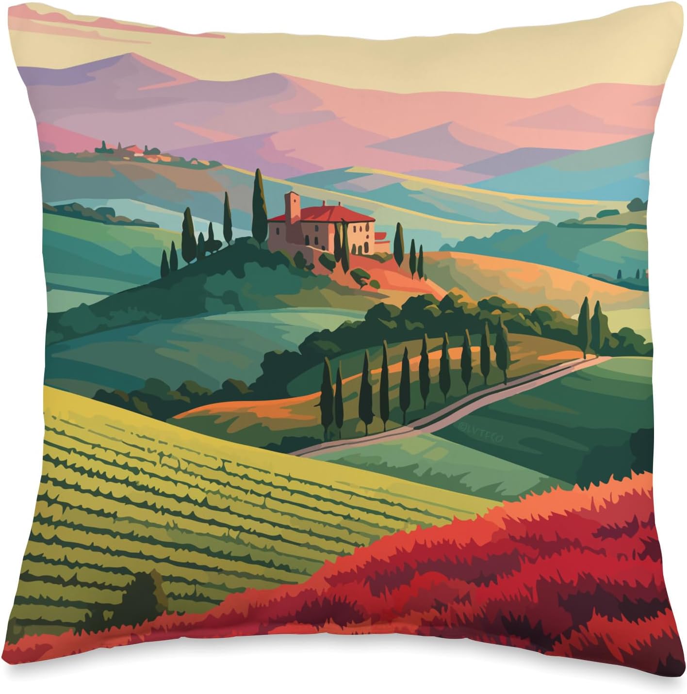 Tuscan Sunset Afternoon Italy Scenery Art Throw Pillow