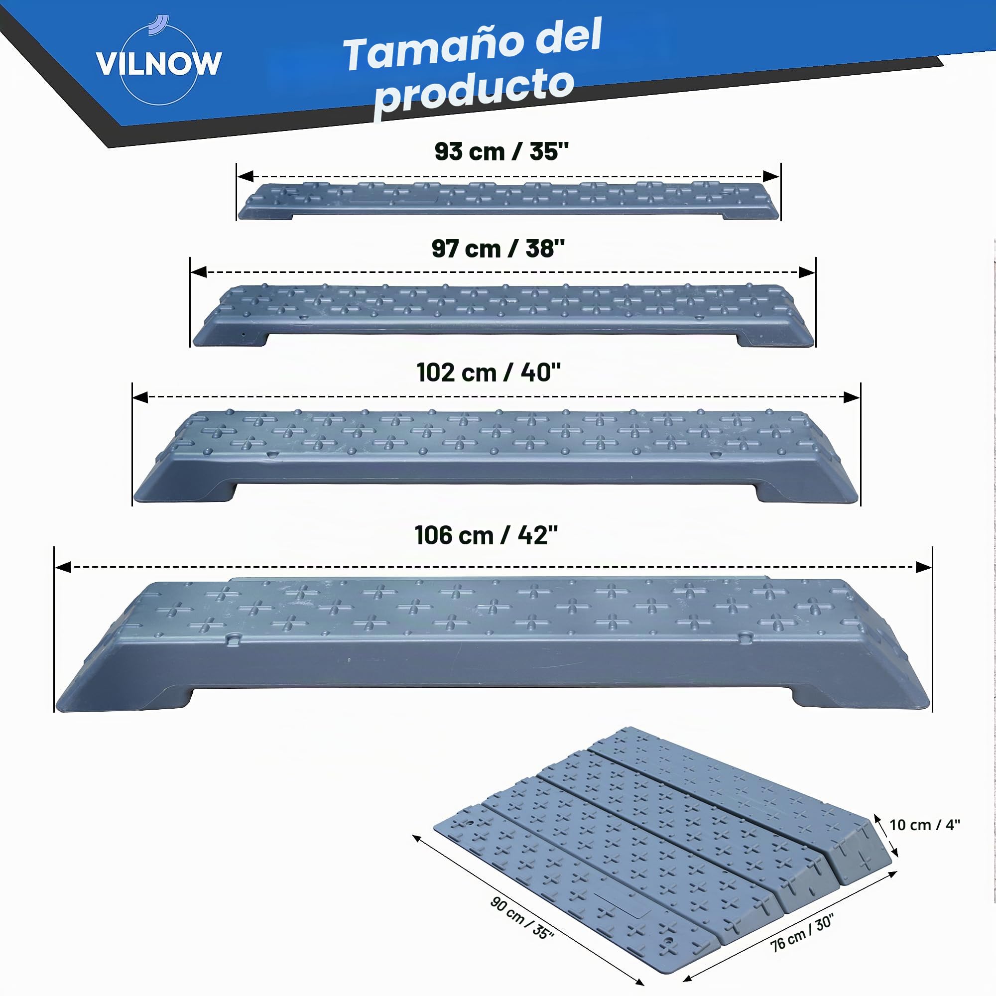 Vlinow - Rampa de umbral de puerta en alturas de 3/5/7,5/10 cm, altura ajustable, ligera y fácil de transportar, para acera, utilizable como rampa para sillas de ruedas, rampa de umbral