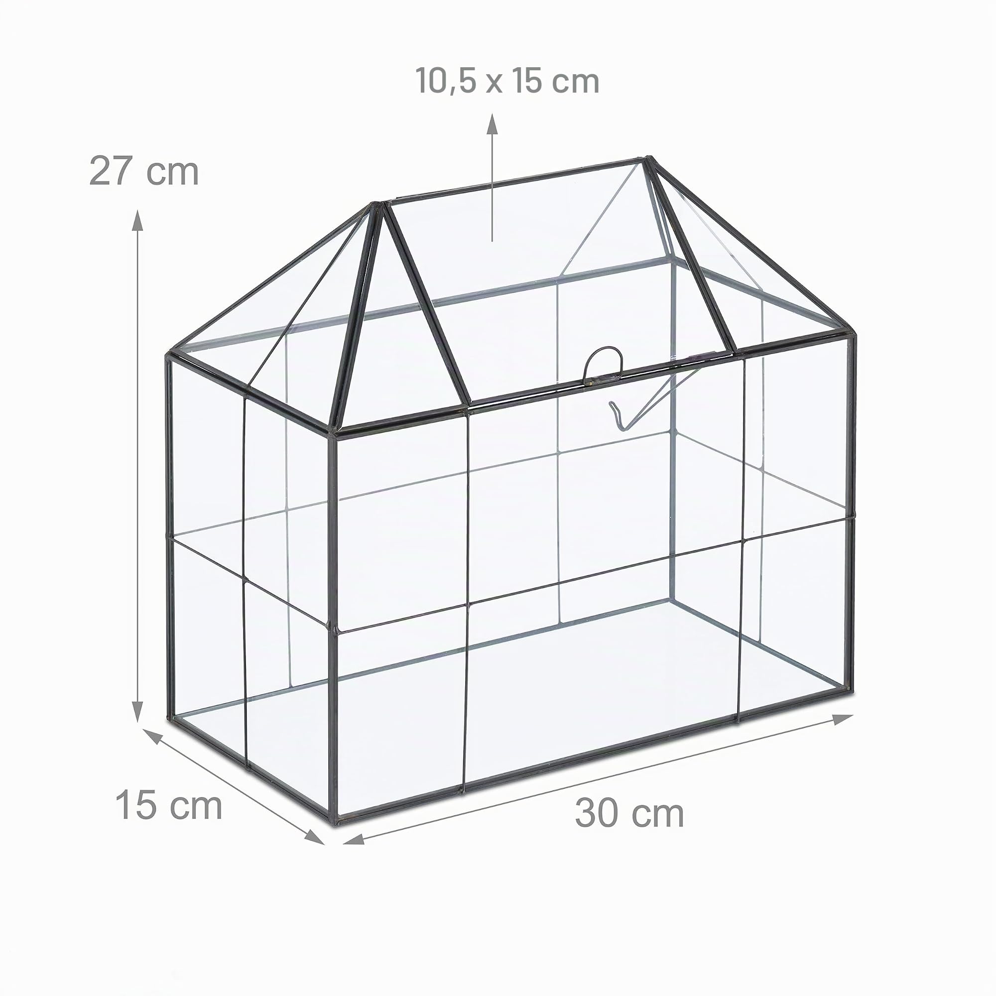 Relaxdays Terrario Plantas, Cristal y Cobre, 27x30x15 cm, Casa Decorativa Vidrio para Cactus y Musgo, Terrarium, Negro, 20% 80%