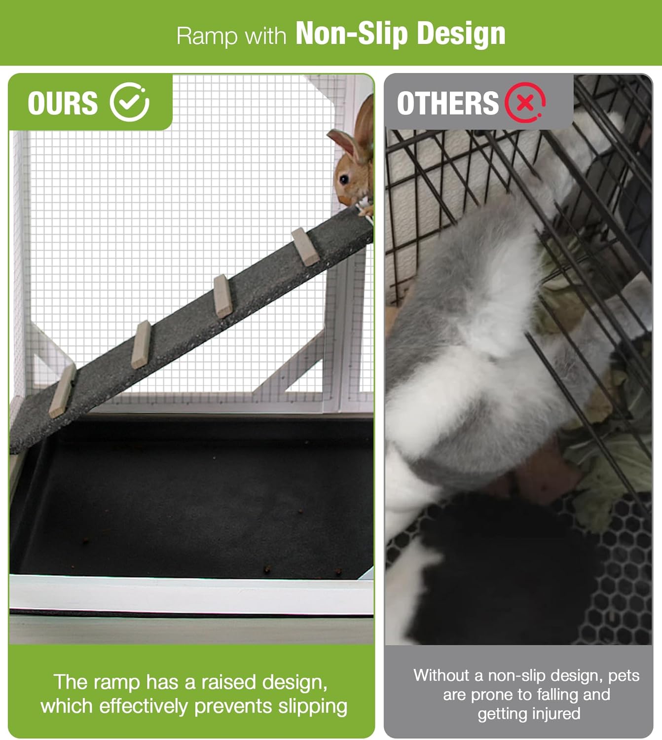 GUTINNEEN Rabbit Hutch Indoor and Outdoor, Rabbit Cage on Wheels with 2 Deep Pull Out Trays, Wooden Bunny Cage with Non-silp Ramp and Sliding Door, Mocca Color