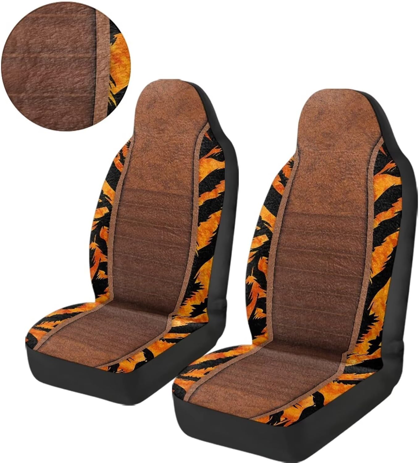 Bulopur Tiger Print Car Seat Covers Full Set Soft Plush Thick Auto Seat Covers Front Seats Only Comfortable Fluffy Vehicle Bucket Cushion Pad Blanket Universal Fit