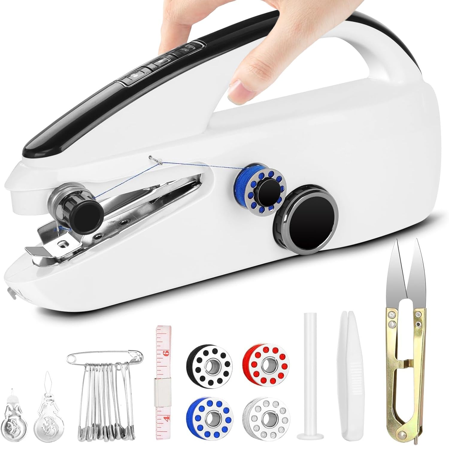 Angju Handheld Sewing Machine, Mini Sewing Machine, Battery Operated Stitching Machine with USB Cable, Easy to Use and Fast Stitch Electric Sewing Machine for Beginners, Suitable for DIY, Home, Travel
