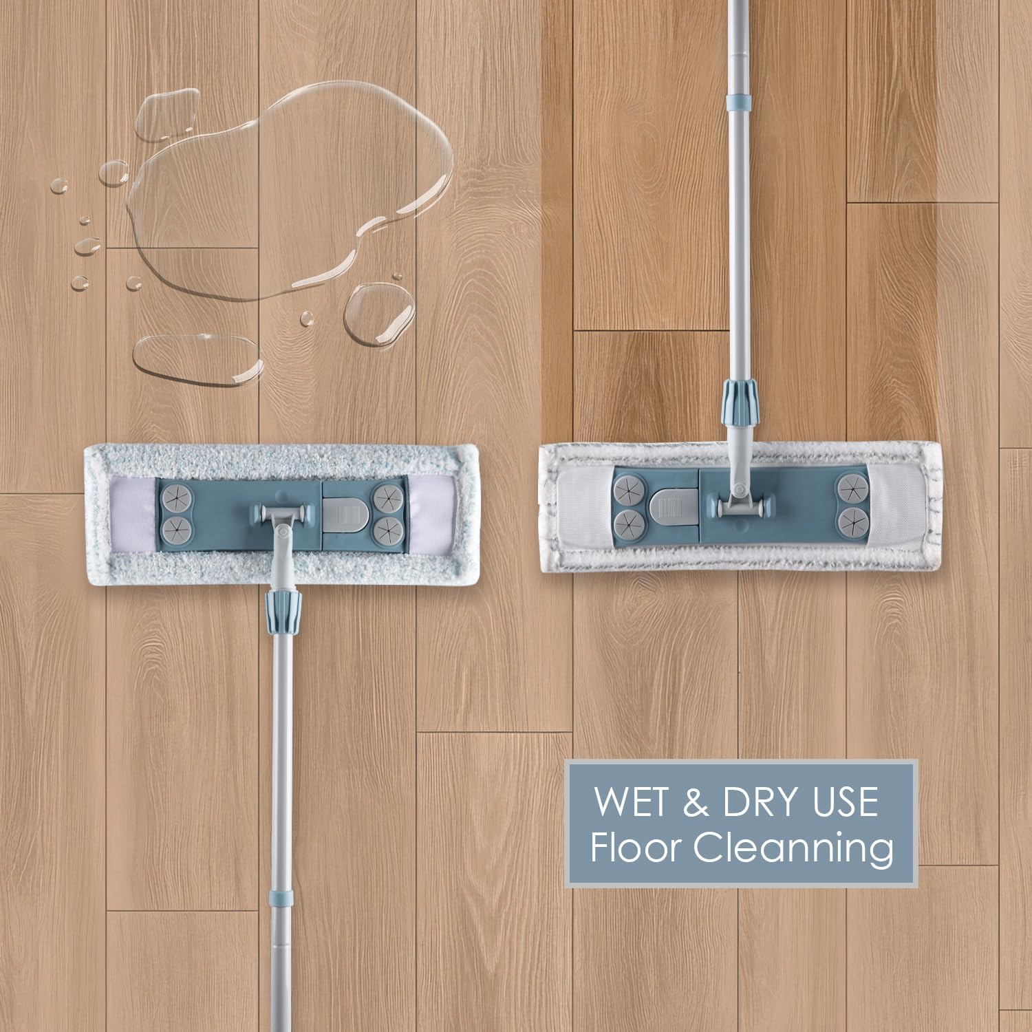 Homilifibra Dust Mop for Floor Cleaning,Magnetic Floor Flat Mop with 2 Washable Pads -Extendable 64‘’ Iron Handle for Hardwood Tile Marble Laminate Floors,Blue&Gray