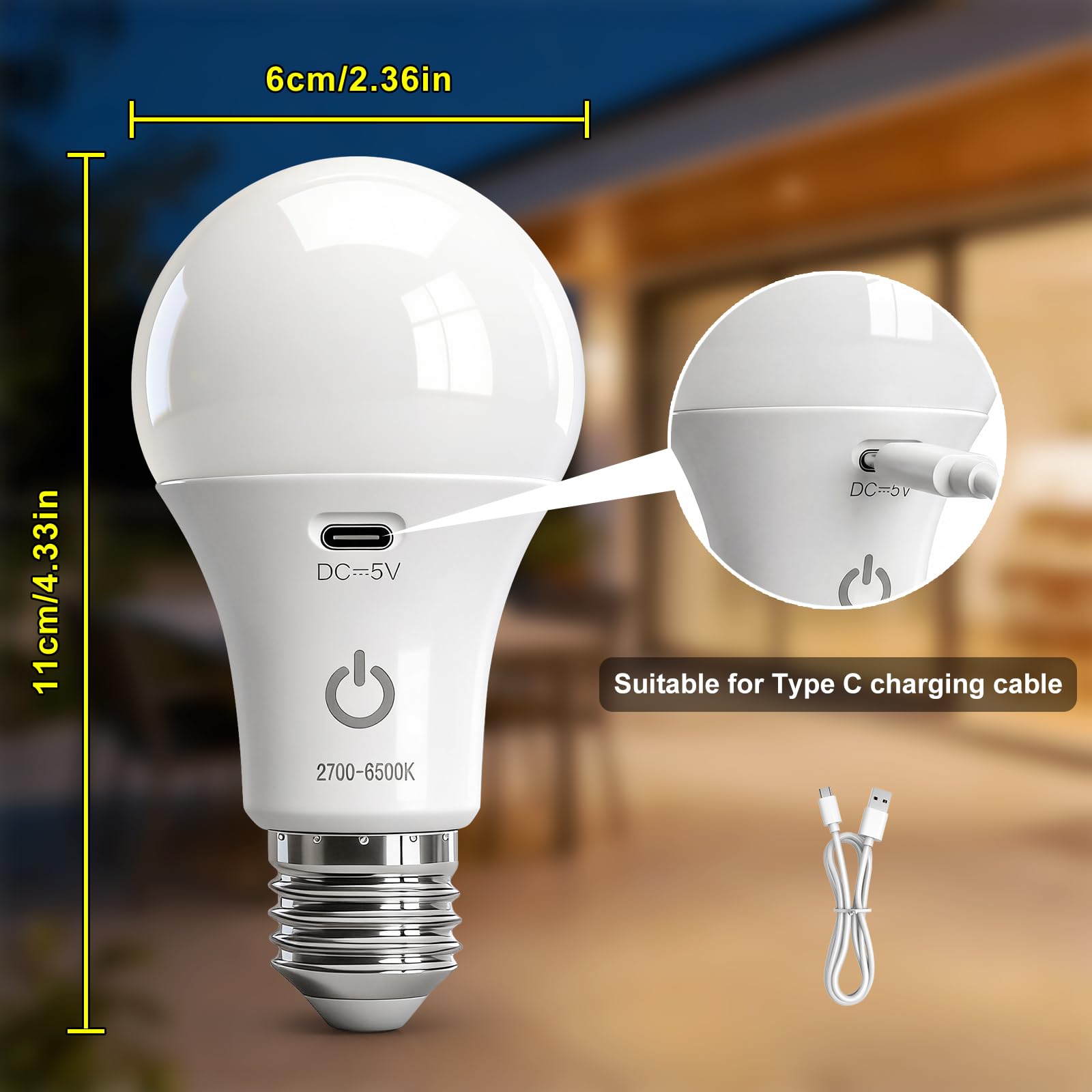 Kambo Lampadina LED E27 Ricaricabile Batteria Lampada con Telecomando