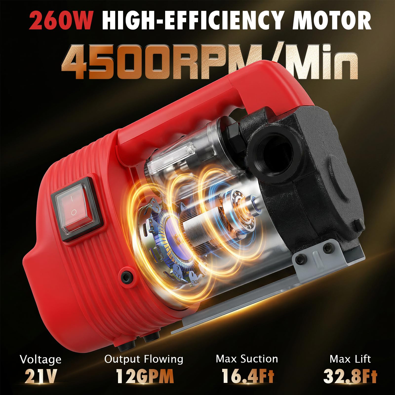 Bomba de diésel,trasvase gasoil,bomba de aceite eléctrica portátil de 12GPM,kit bomba combustible de diésel inalámbrica,con boquilla de apagado automático,apta para de diésel y queroseno