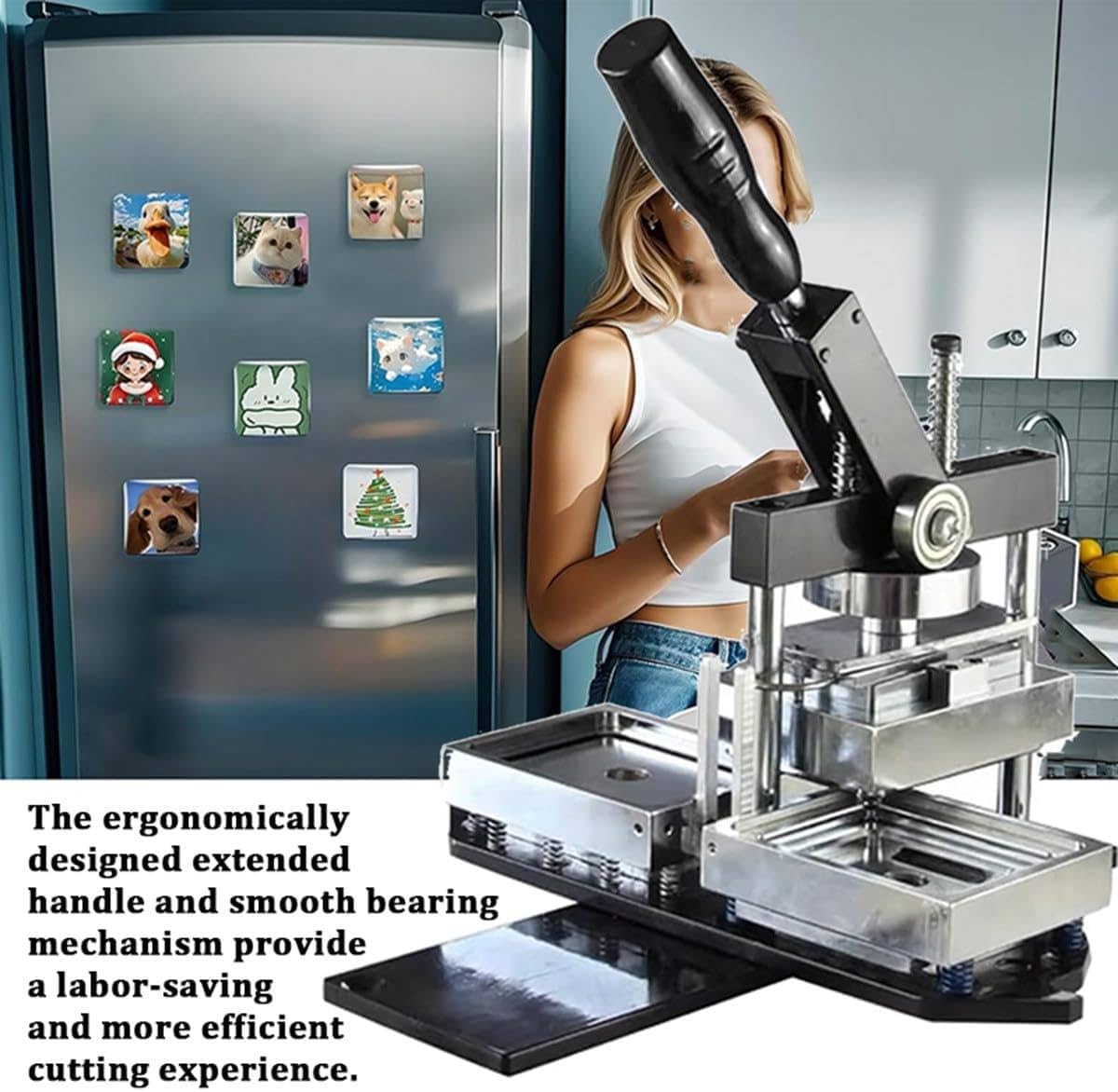 DIY Badge Maker Kit - Rectangle Fridge Magnet Set with Button Badge Machine, Paper Cutter & 100 Components - Perfect for Custom Badge Creation,80 * 53mm