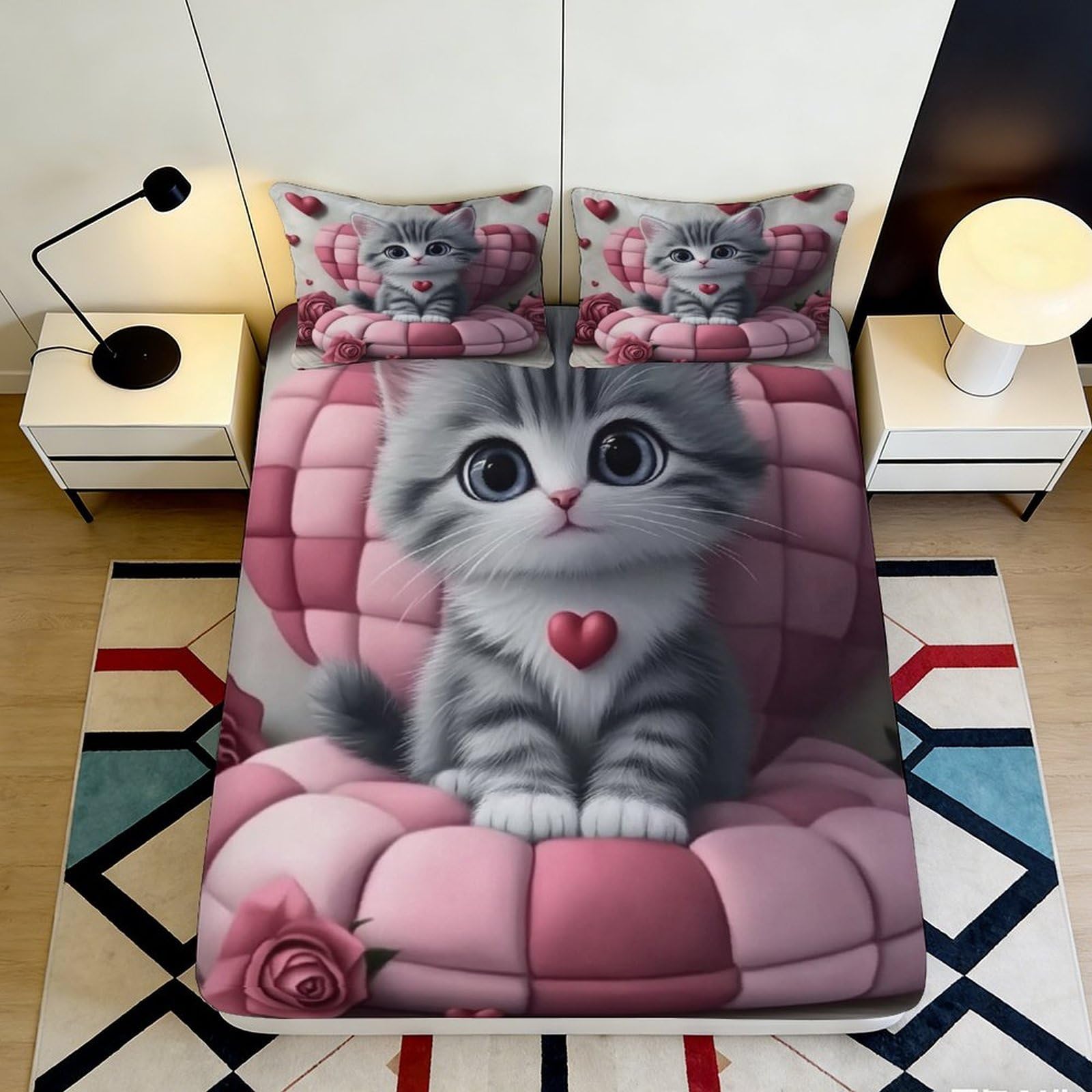 3D Printed Cartoon Chick Fitted Sheet Microfiber Deep Pocket Bedroom Bedding Full Wrap Non-Slip Mattress Fitted Cover 180x200x25cm