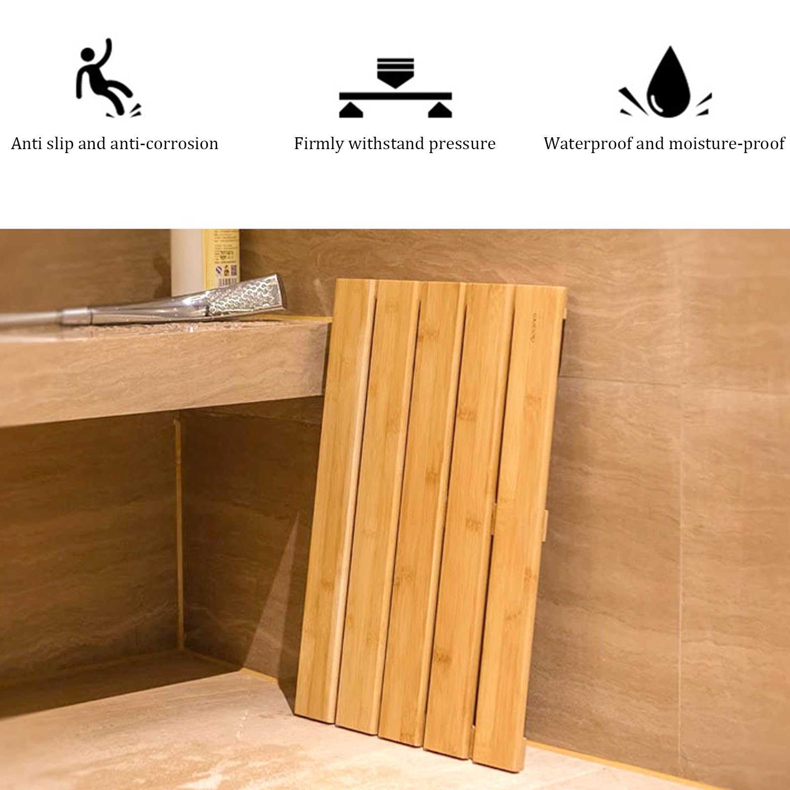 Alfombra de baño de bambú, Alfombra de Ducha de bambú Natural Antideslizante de 19, 7 x 13, baño Impermeable con Orificios de Drenaje, Ducha Interior y Exterior para SPA, Sauna, Piscina