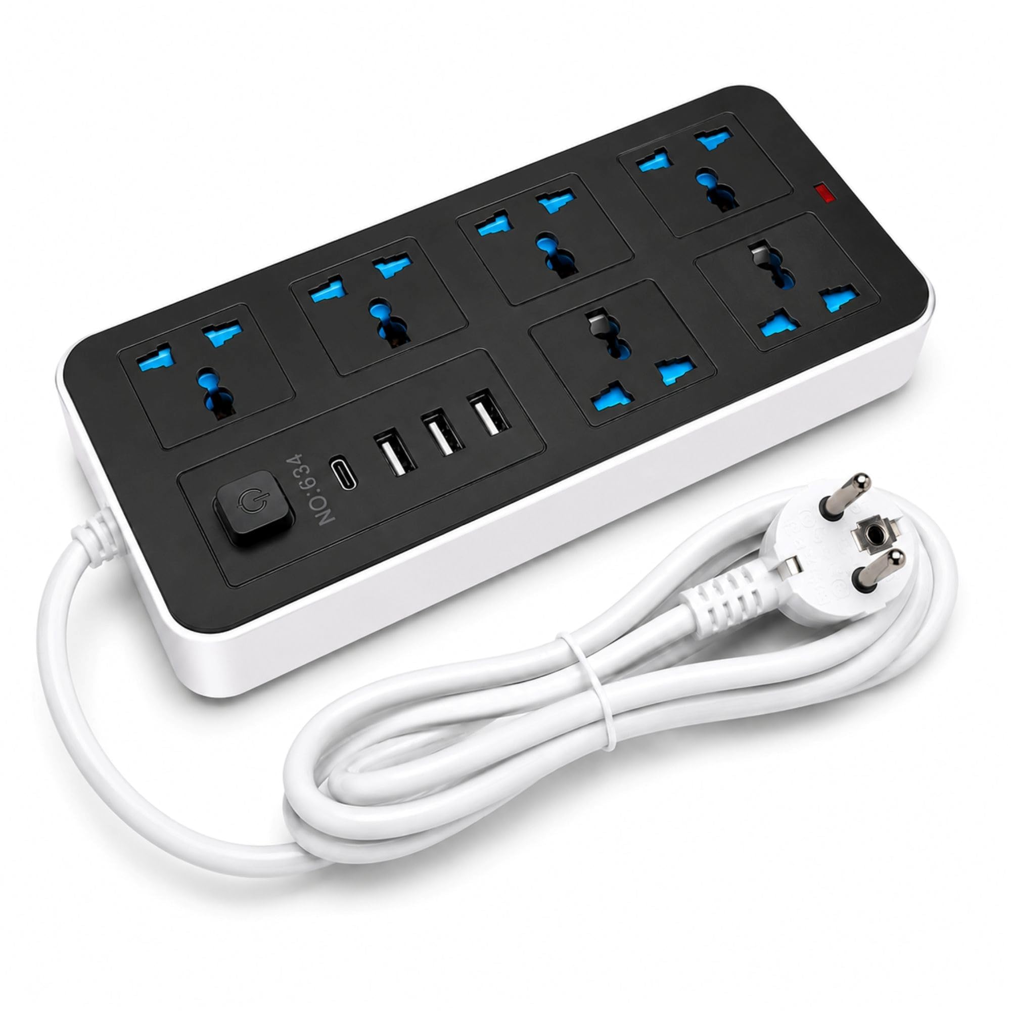 10 in1 universal extension board with 6 sockets 3 usb ports & 1 pd type-c fast charging |1.8m cable | 2500w power strip with switch | multi plug cord for home office tv computer & mobile