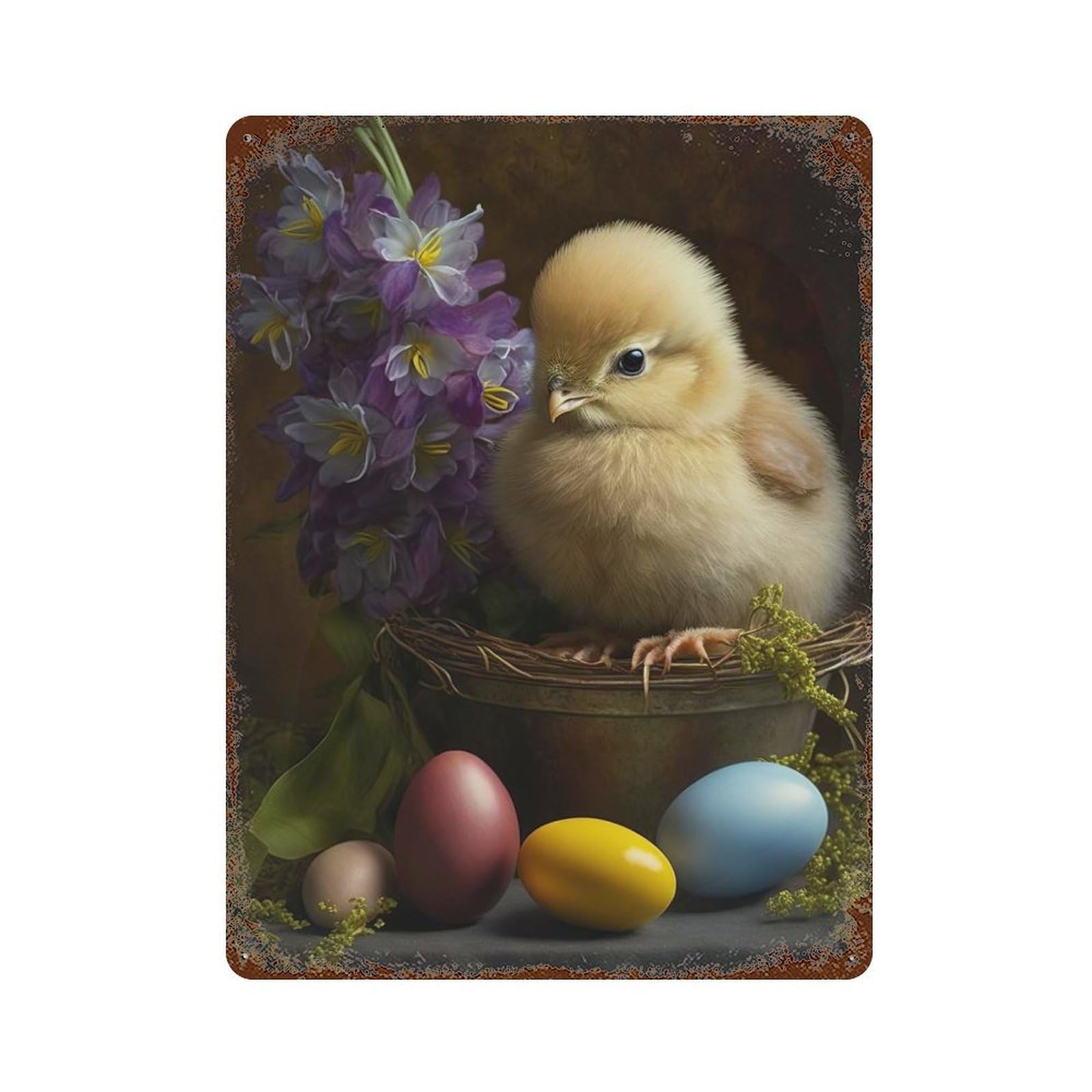 Rust Effect Easter Decorative Tin Sign 15.7"x11.8", Farmhouse Wall Decor for Patio, Garden Room And Bar Decor