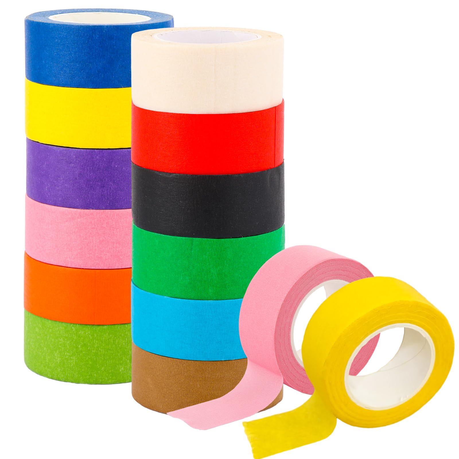 ASelected 12 Rolls Rainbow Masking Tape, 2.5cm x 13m, Assorted Colors, Pressure Sensitive, Writable, Multi-Purpose