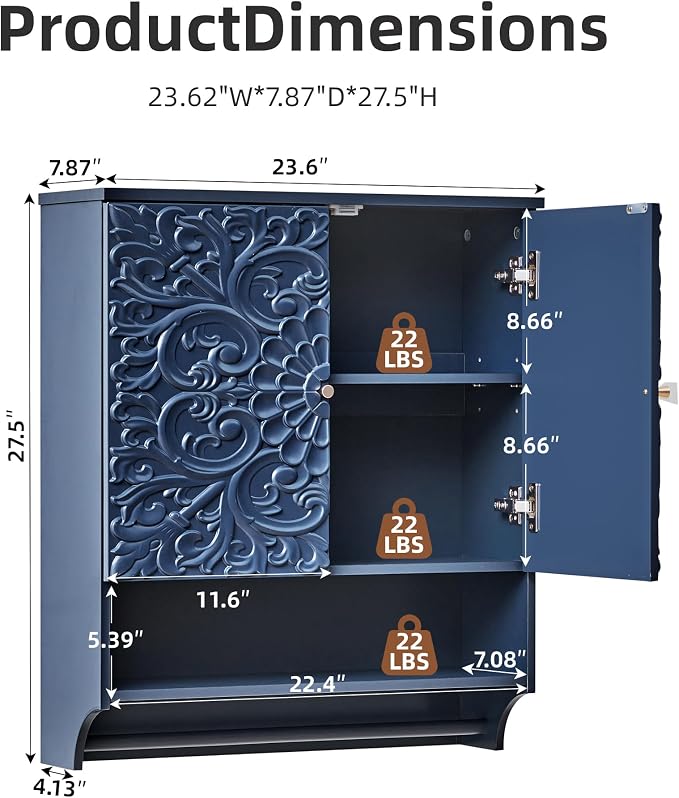 Gabinete de baño pared 24 pulgadas azul noche miniatura 2