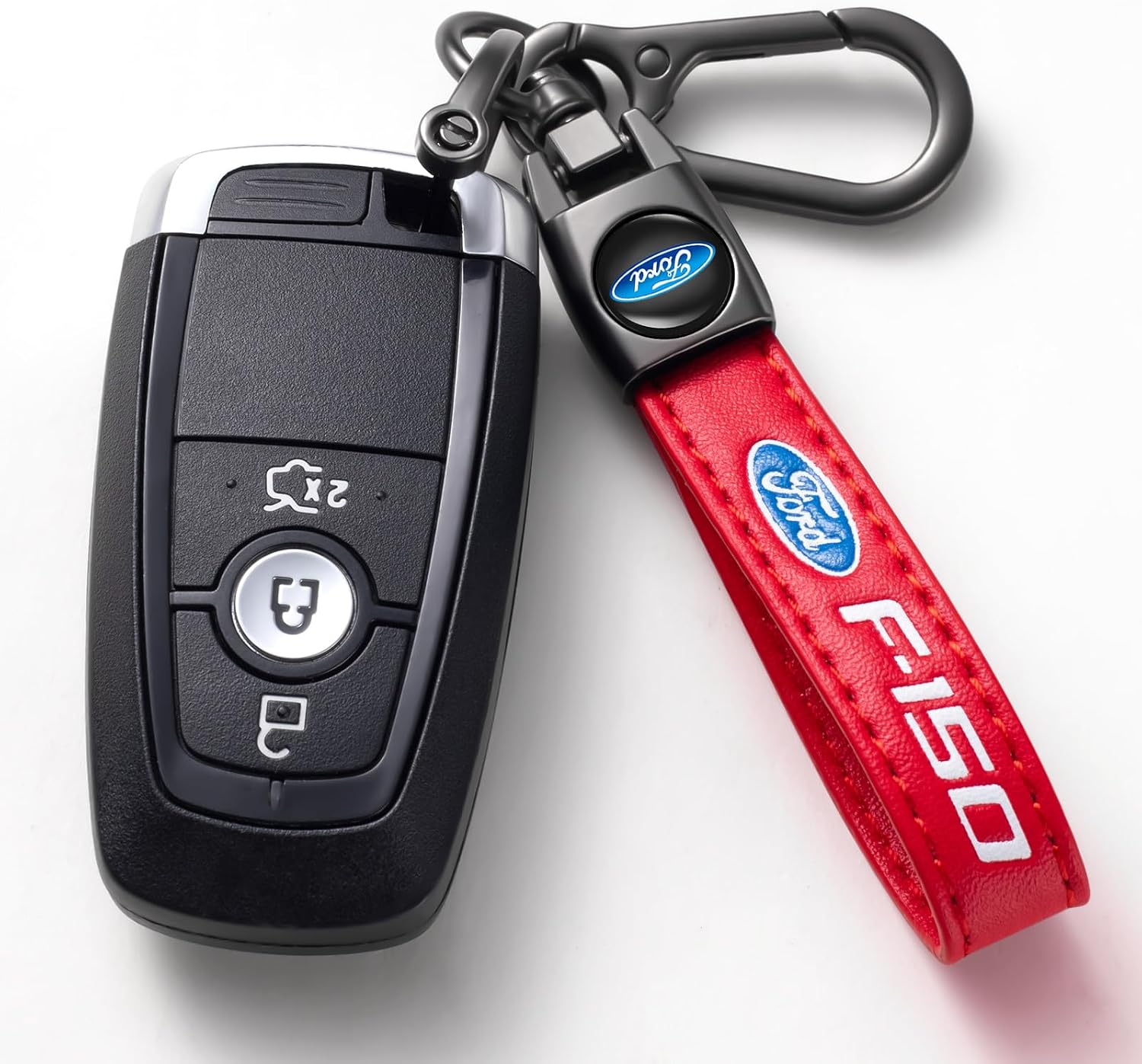 Genuine Leather Key Chain for Ford F150 Keychain Keyring for Men and Woean Accessories (Red)