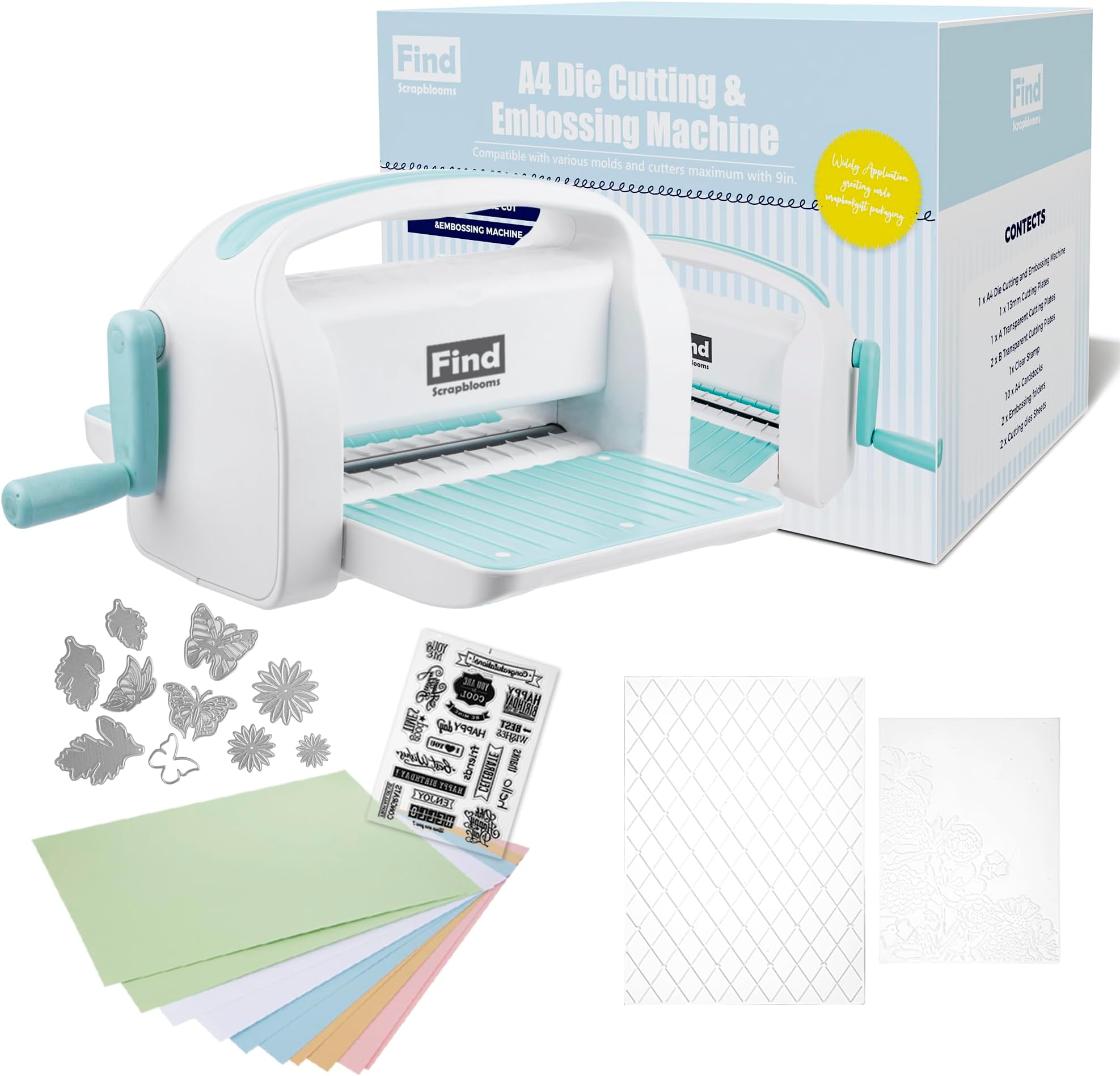 9 inch Opening Die Cutting Machine for Card Making, Foldable A4 Die Cut and Embossing Machine Complete Set for Scrapbooking，DIY Paper Craft (Gift Box)
