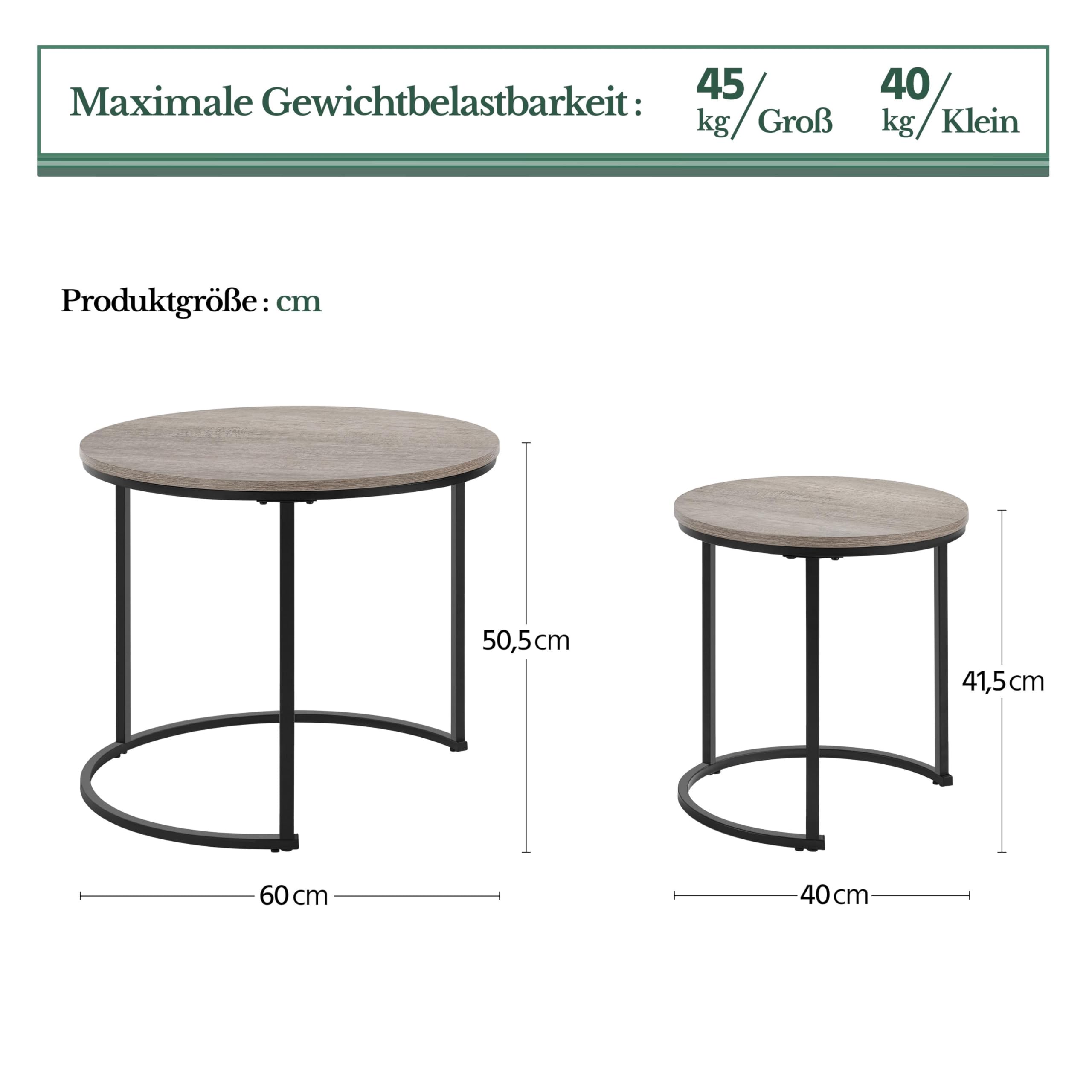 Yaheetech Set di 2 Tavolini da Salotto Rotondi, in Metallo con Struttura in Metallo Moderno Tavolino Piccolo Grigio