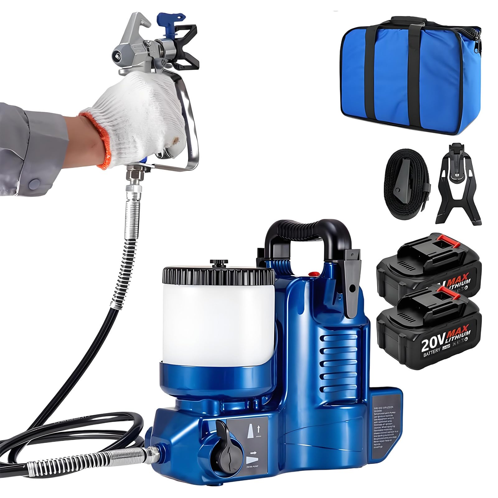 Pulvérisateur de peinture haute pression pistolet sans air avec réservoir 1,2L et pression réglable