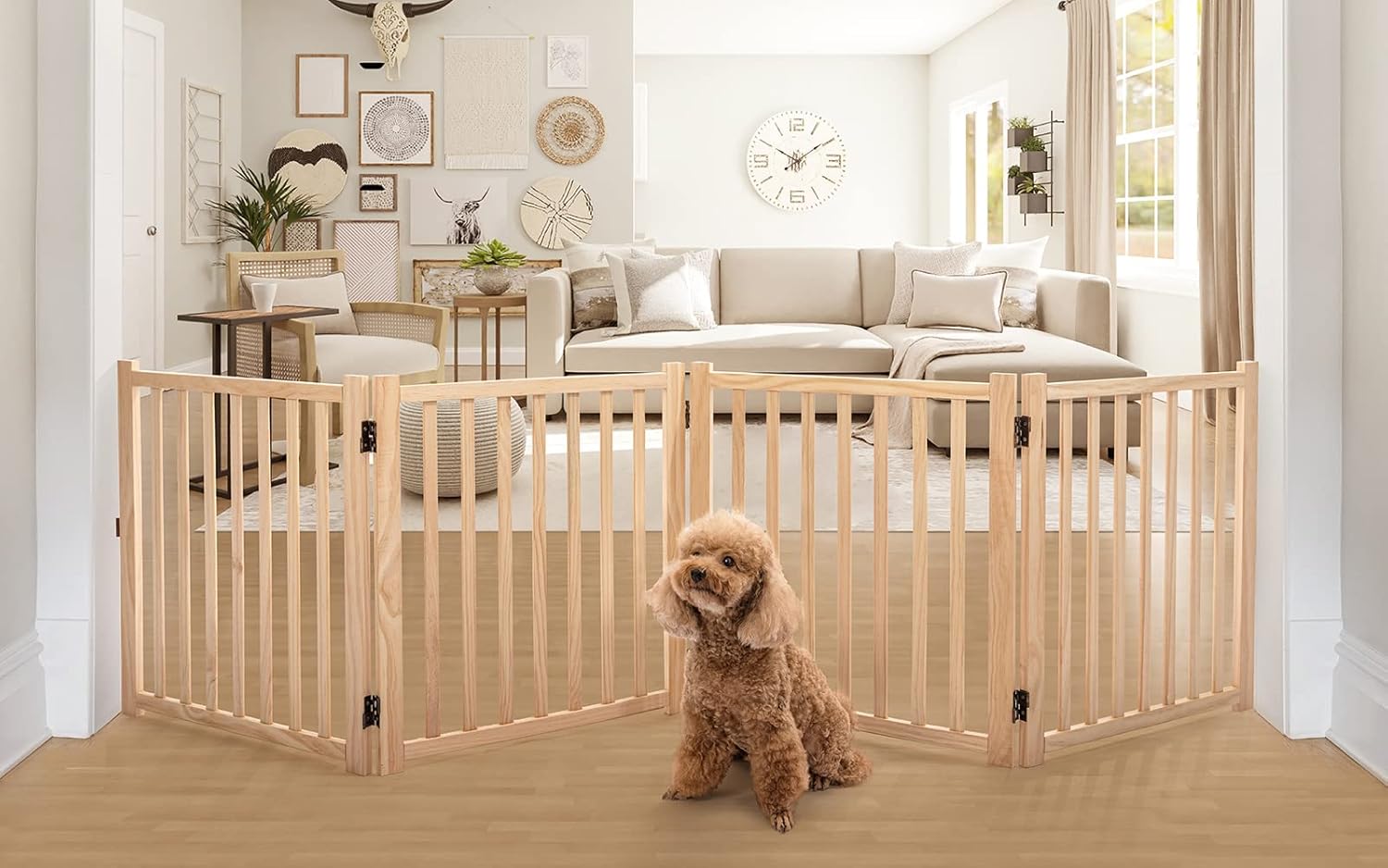 YOCAN Wooden Freestanding Dog Gates for The House,Dog