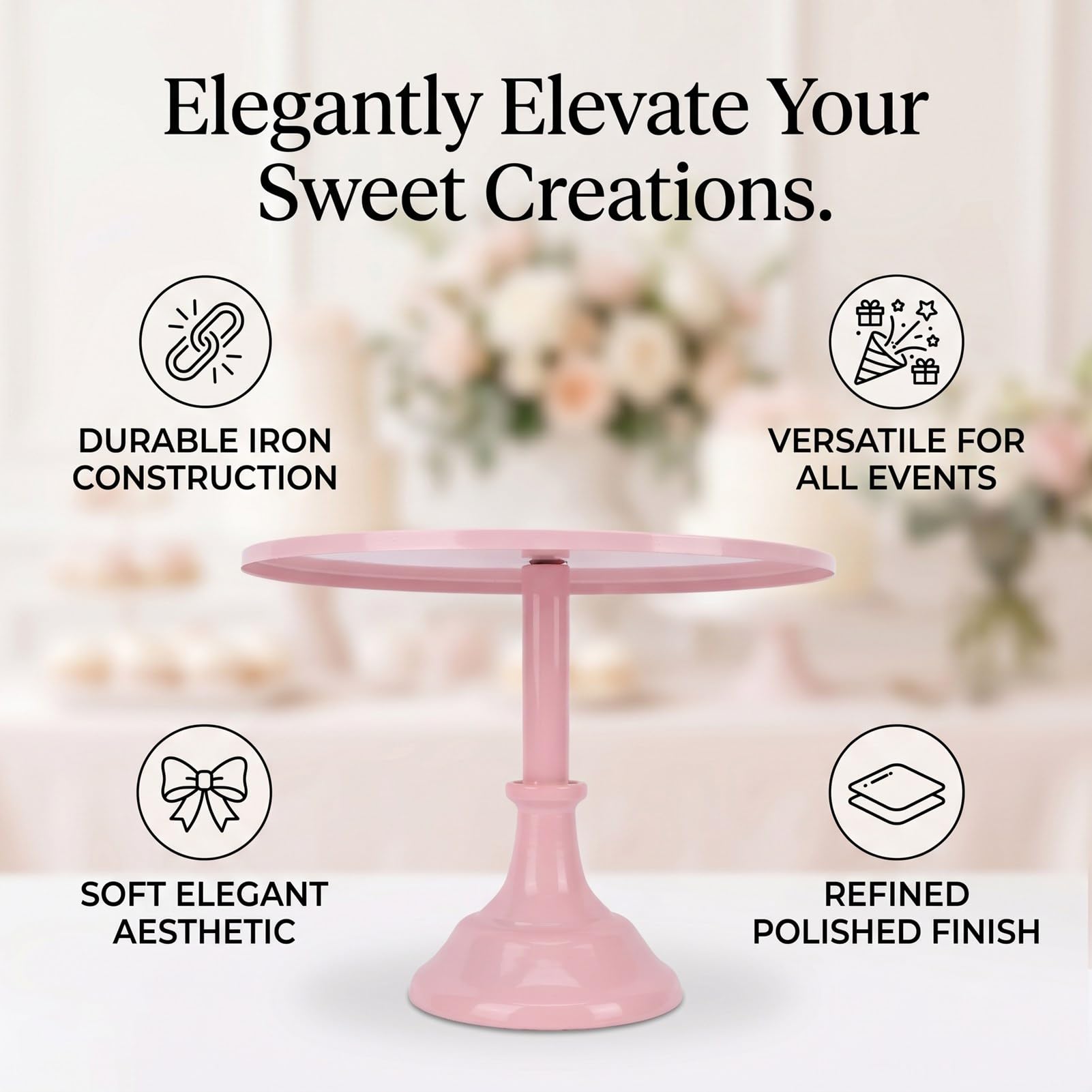 Ejoyous Soporte para Tartas de Color Rosa, Soporte de Postre de Metal, Bandeja Redonda de Hierro con Superficie Pulida, Base Estable, Exhibición Elegante para Magdalenas, Pasteles en Cumpleaños,