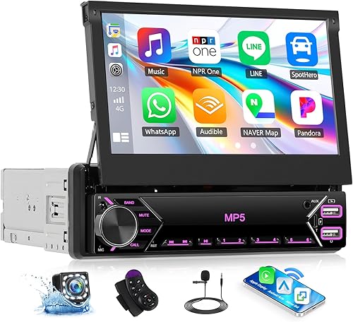 Estéreo de coche con pantalla táctil HD de 7 pulgadas, pantalla táctil Bluetooth, enlace espejo, salida de video, radio FM 2 USB/AUX/Tipo-C, carga