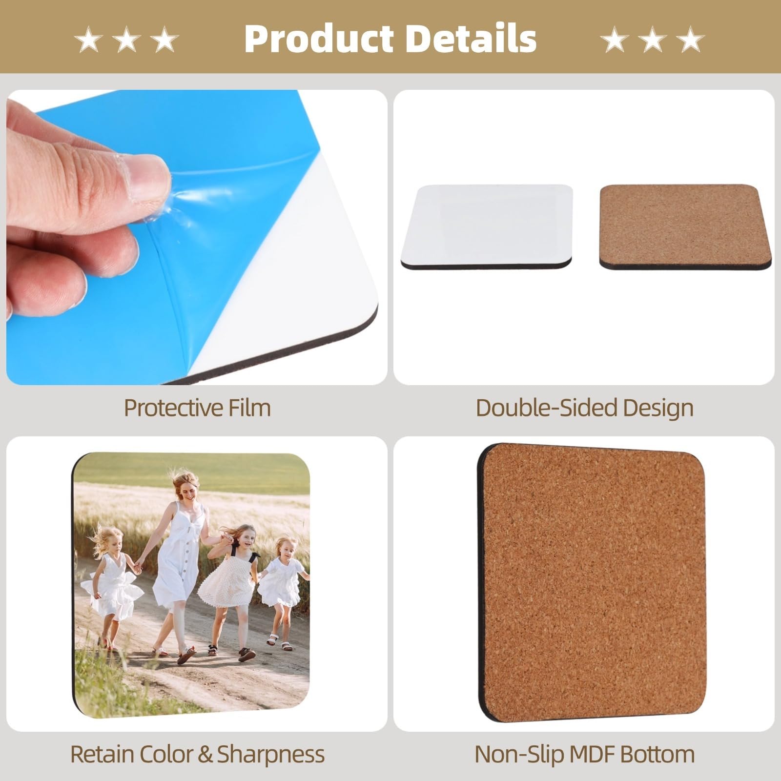 48 posavasos de sublimación en blanco con respaldo de corcho y MDF, resistentes al calor y al frío, posavasos antideslizantes para bricolaje y regalos personalizados
