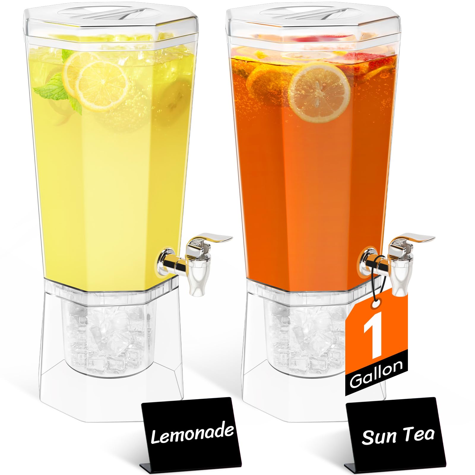 Lifewit 4L Getränkespender mit Zapfhahn, Kunststoff Drink Dispenser mit Ständer für Cocktails Saft Wasser Getränke, Beverage Dispenser mit Schild für Party Hochzeit Events, 2 Stück, 39 x 16 cm/15x6"