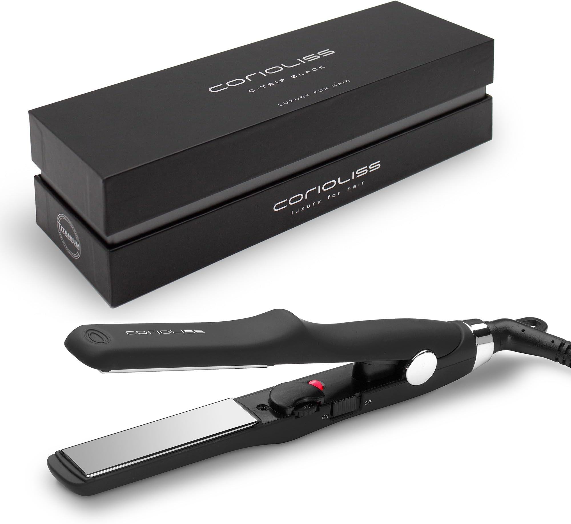 C-Trip | Mini Hair Straightener for Women | Professional Titanium Plates | Ionic Flat Iron | Temperature Control 150°C-210°C | Dual Voltage for Travel | UK Plug | Black
