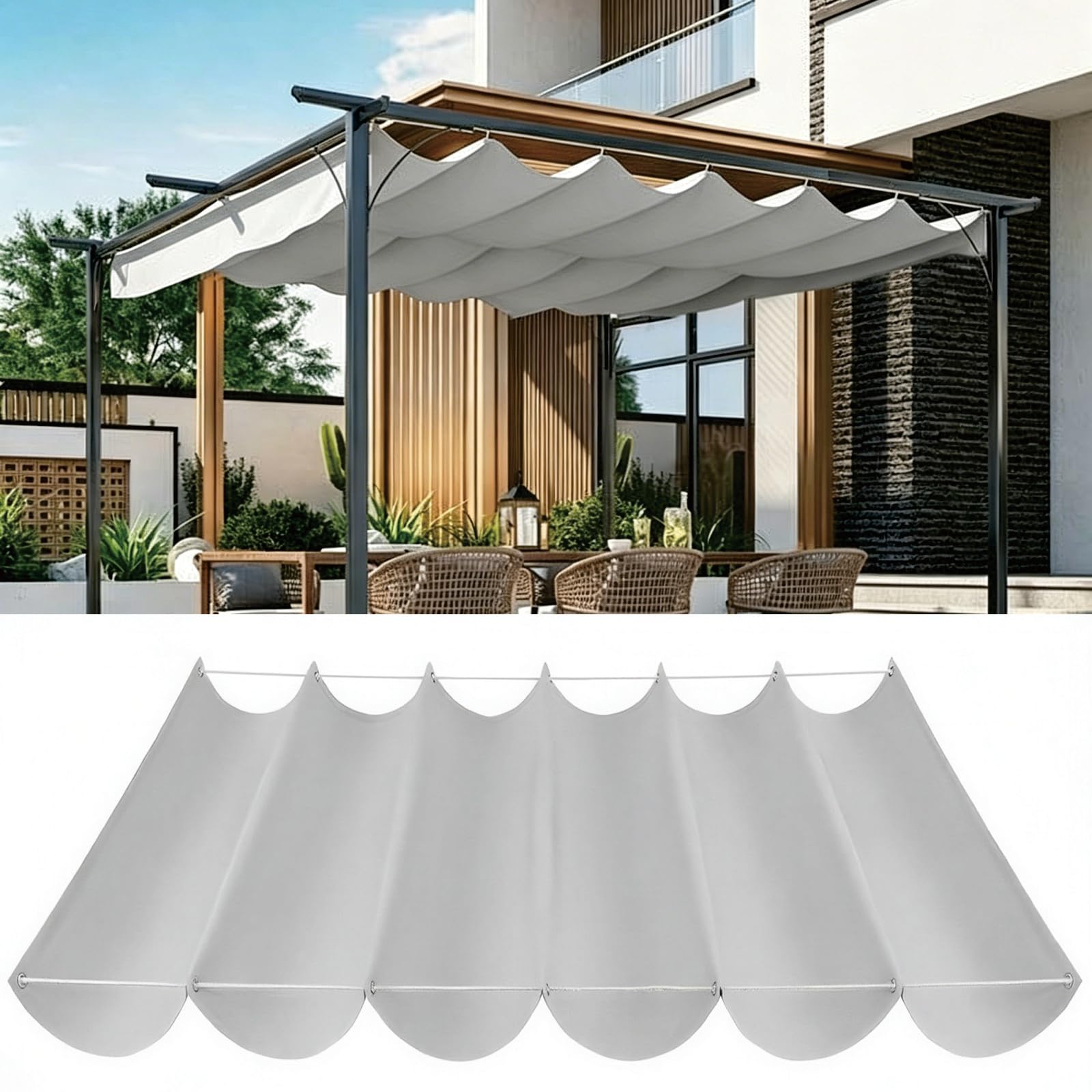 Voile d'ombrage en toile PES résistante et étanche 120x595 cm avec œillets gris