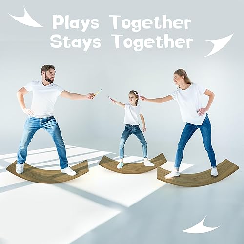 Miniatura 4 de Gentle Monster Wooden Wobble Balance Board, 35 Inch Rocker Board Natural Wood, Kids Toddler Open Ended Learning Toy, Yoga Curvy Board for Office &